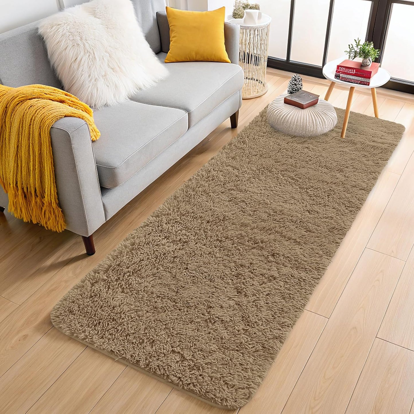 OLANLY Runner Rugs - Soft Fluffy Machine Washable Shaggy Carpet for Hallway & Bedroom | Taupe 2x5 ft