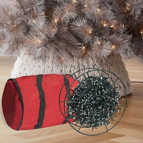 Dazzle Bright Christmas Lights Storage Bags - Red Tear-Proof Oxford Fabric with 3 Metal Reels