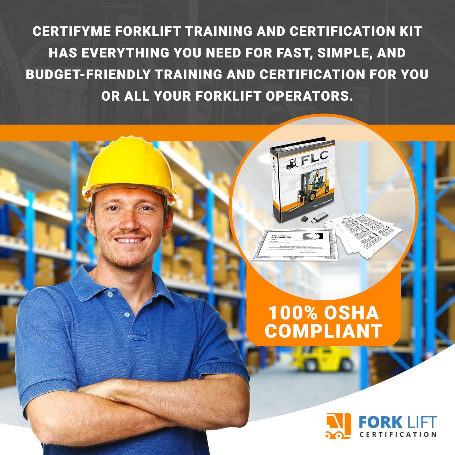 Forklift Certification Kit OSHA Compliant, Complete “Train The Trainer Physical Bundle” + Certificate of Completion + Forklift Training Kit, CertifyMe: Physical Kit Bundle + USB Drive