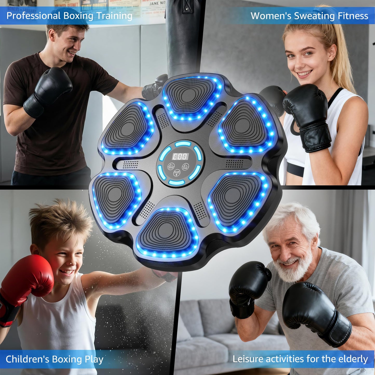 Music Boxing Machine for Kids Adults, Smart Interactive Music Punching Machine with Gloves 11 Modes 9 Speeds Wall Mounted Electronic Boxing Punching Pad for Reaction Training Home Fitness Room Game