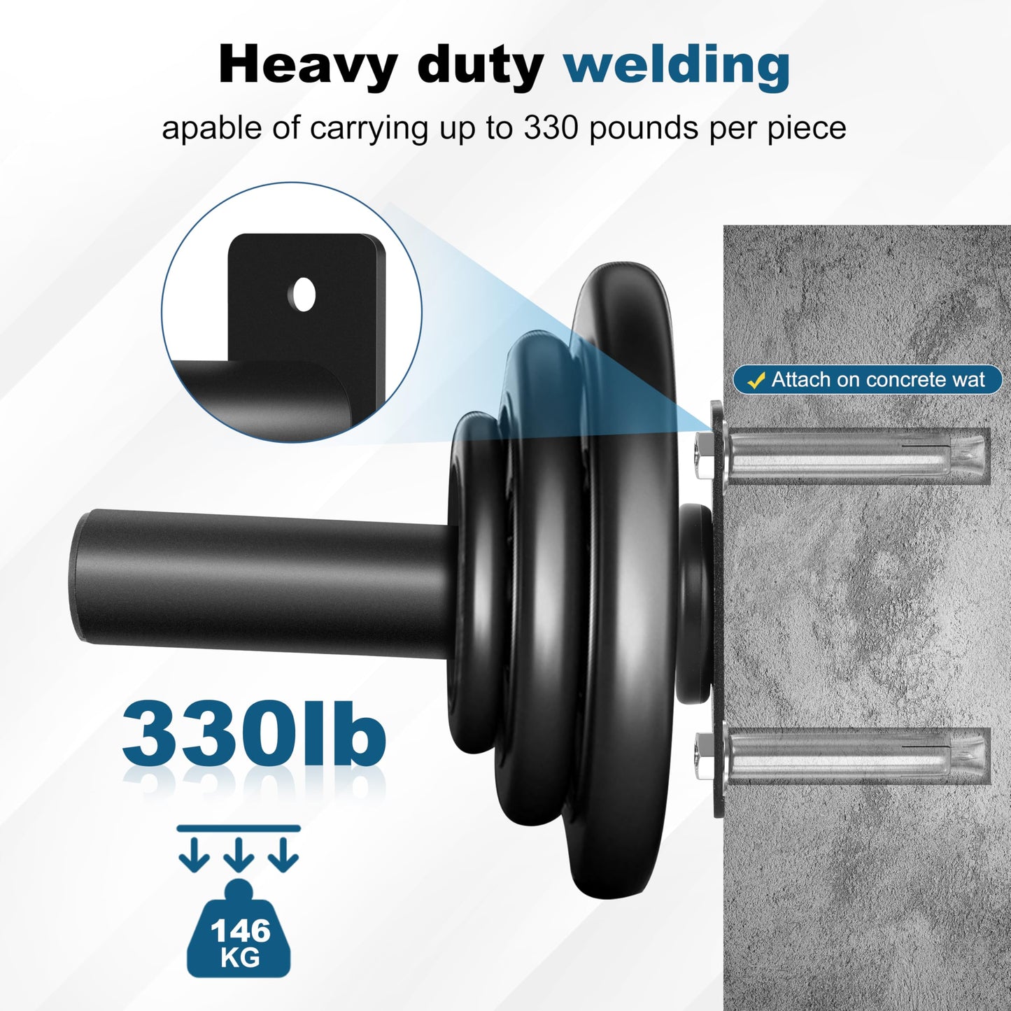 EVERYMATE Weight Plate Rack, Wall Mount Weight Plate Holder for Bumper Plates, Max Weight Capacity 330 lb, Home Gym Organizer