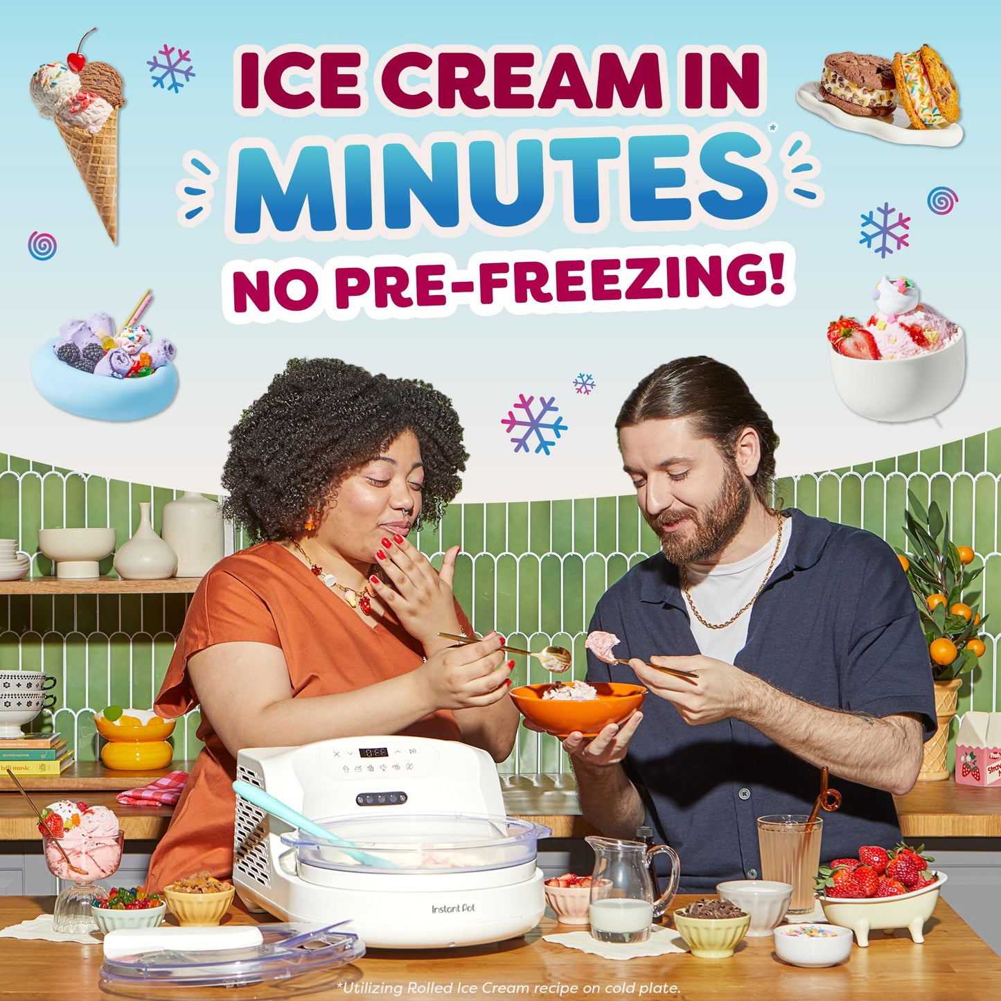Instant Pot InstantChill Ice Cream Maker with Built‑In Compressor, No Pre‑Freezing, Real Ice Cream in Minutes*, Gelato, Sorbet, Rolled, Non‑Dairy, Mix‑Ins, Easy Clean Up, Quiet, Makes Up to 2 Pints