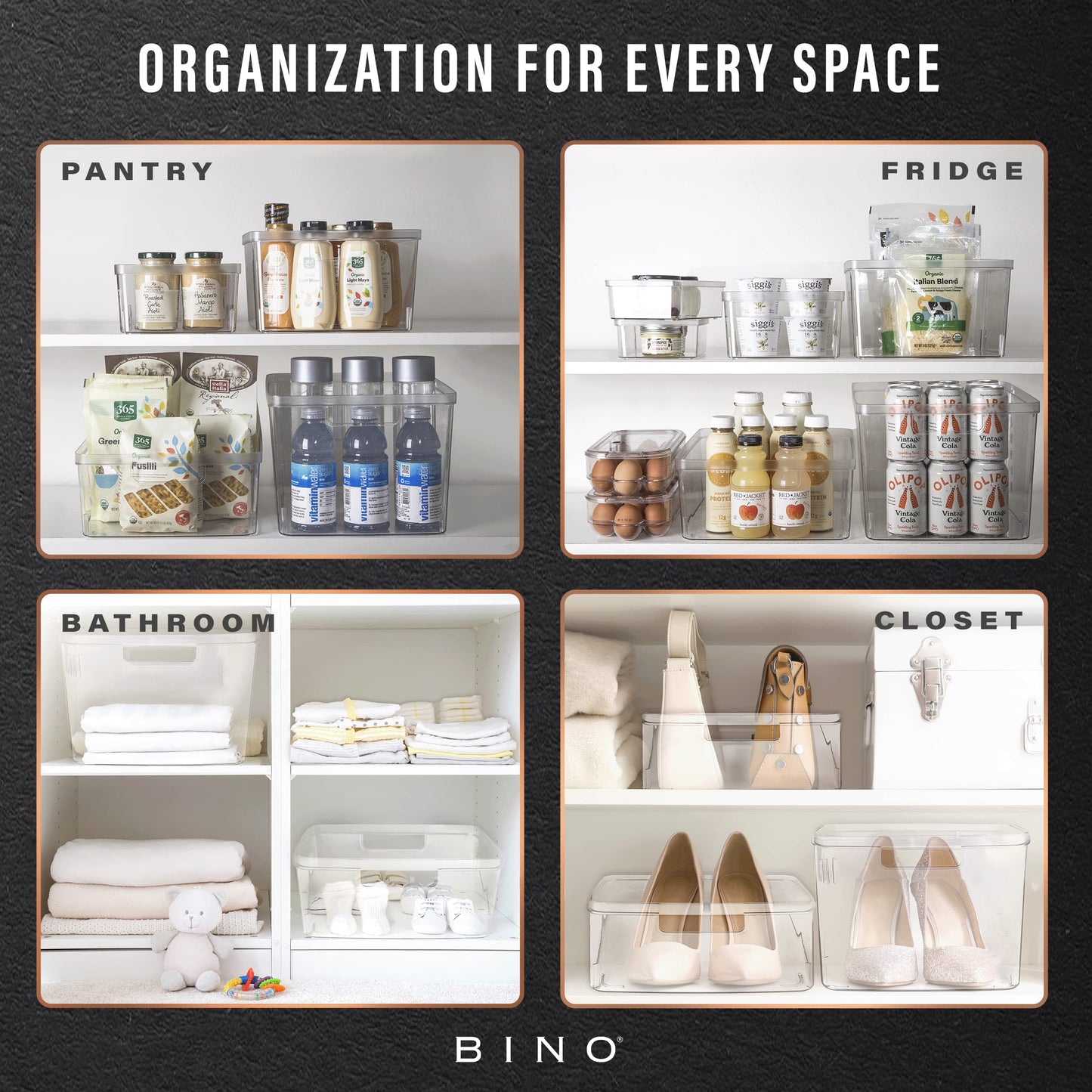 BINO | Plastic Storage Bins, Medium - 2 Pack | THE LUCID COLLECTION | Multi-Use Built-In Handles | BPA-Free | Clear Storage Containers | Fridge Organizer | Pantry & Home Organization