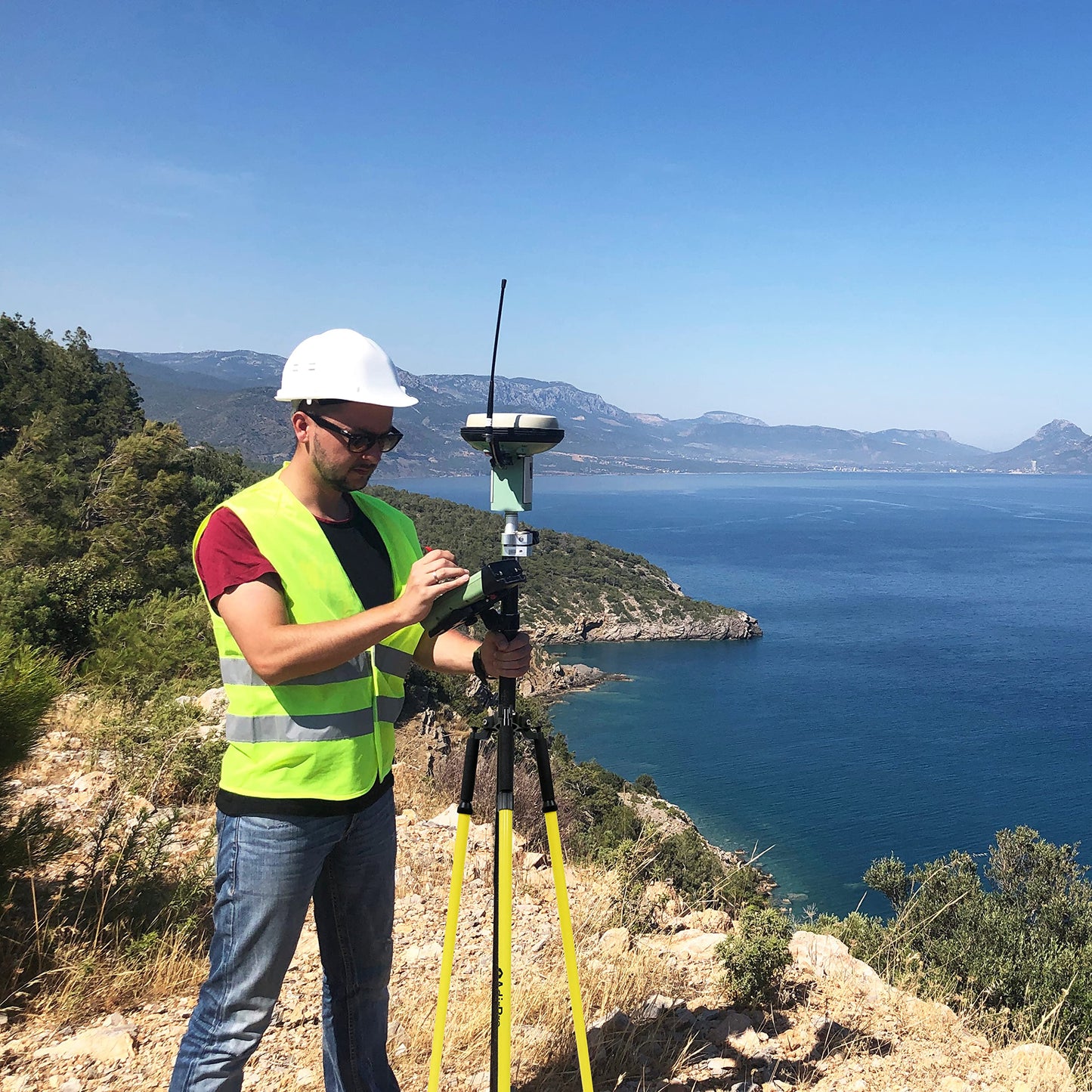 AdirPro Prism Pole Tripod – Aluminum Range Pole Tripod – Use for Survey Pole, Rover Rod, GPS Pole, Leveling Staff – GNSS RTK Rod Stand - Survey Equipment for Total Station Surveying (Yellow)
