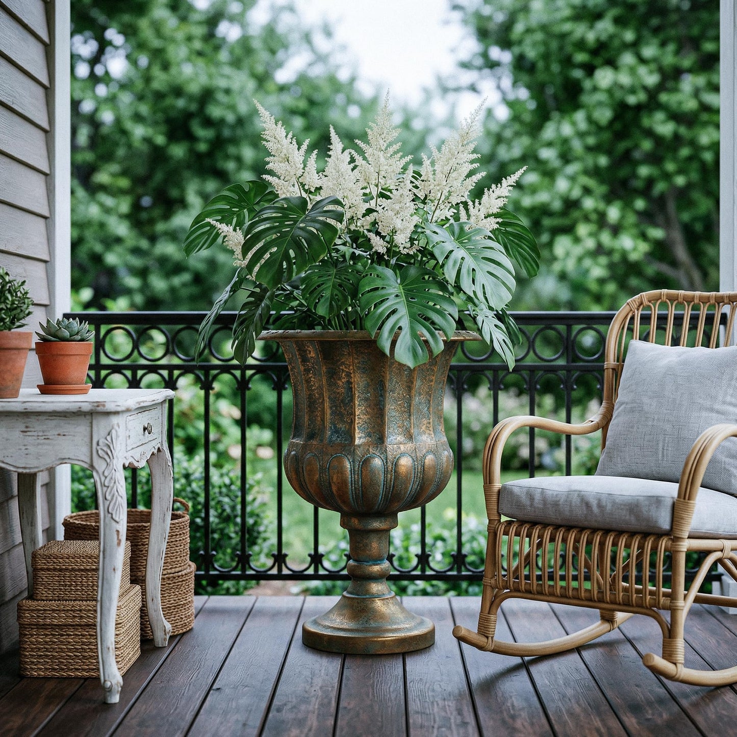 Worth Garden 24.5" H. Metal Urn Planters 1-Pack - Bronze Classic Antique Iron Plant Pots - Large Decorative Rustic Flower Pots for Outdoor Use - Traditional Urn Planter for Patio, Front Porch