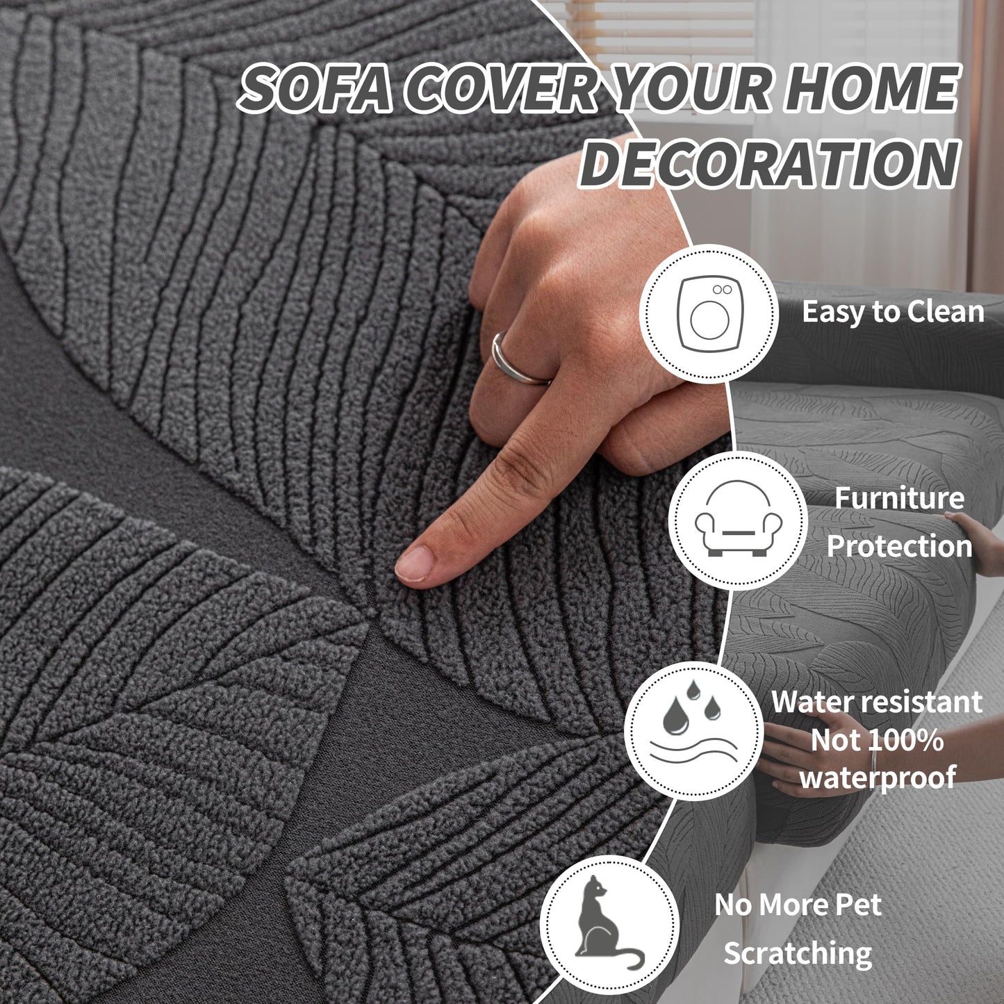 QIANMEW Couch Covers for Sectional Sofa, Washable Stretch Soft Sofa Cushion Covers L Shape Sofa Slipcovers Anti Slip Furniture Decor Protector for Pets (2 Seaters Covers,Dark Gray)