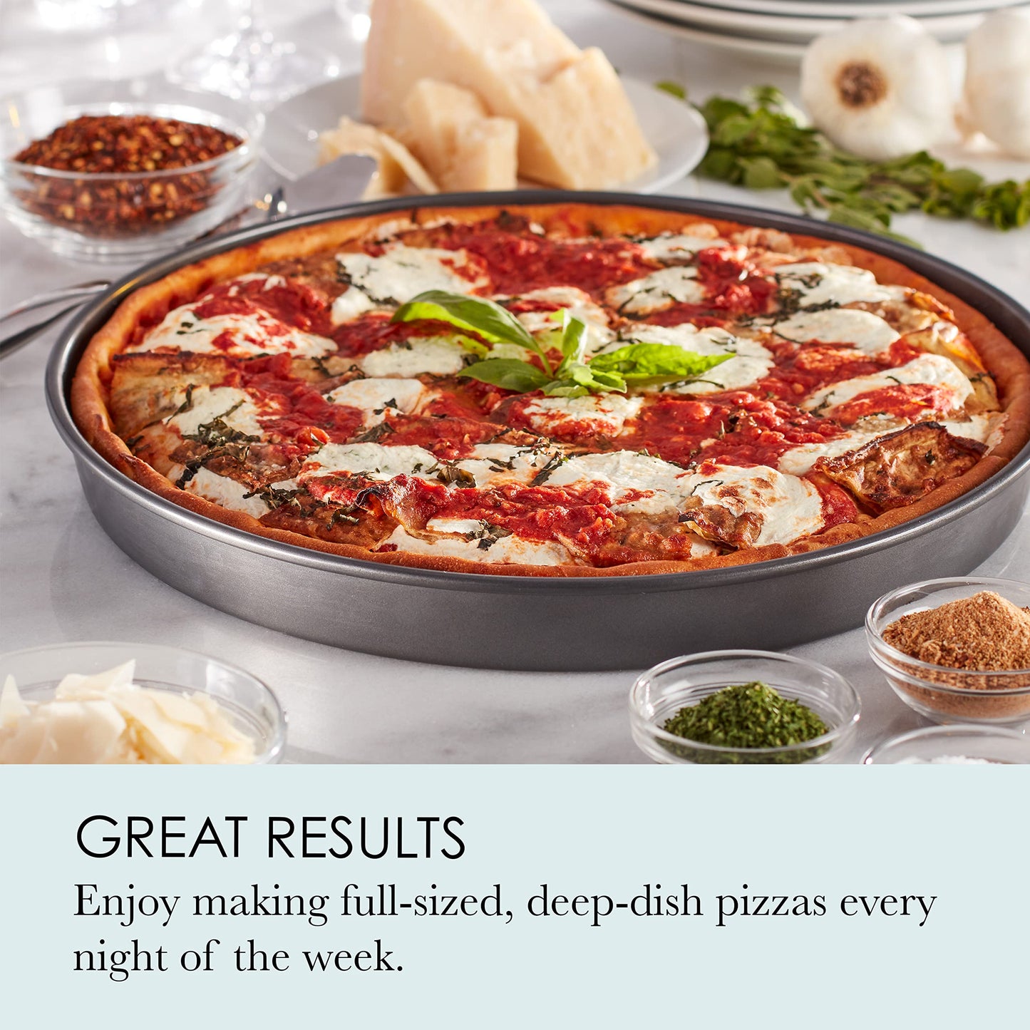 Chicago Metallic 14-Inch Deep Dish Pizza Pan, Nonstick Carbon Steel Bakeware for Chicago-Style Pizza, Cookie Cakes, Thick Crust Pizzas, and More