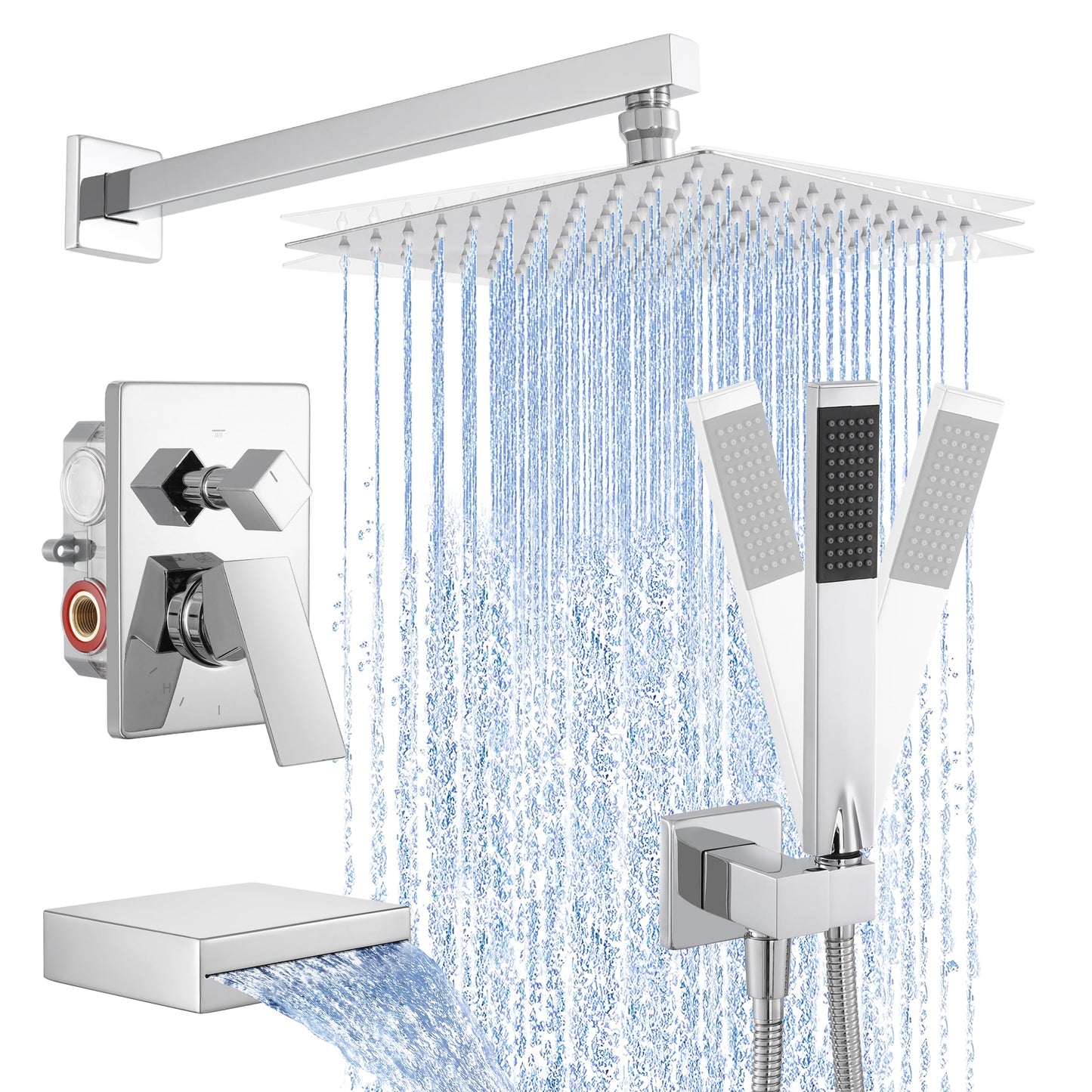 KES Chrome Shower System with Tub Spout Bath Shower Faucet Set 10 Inch Rain Shower with Handheld Spray Pressure Balance, XB6305F18-CH