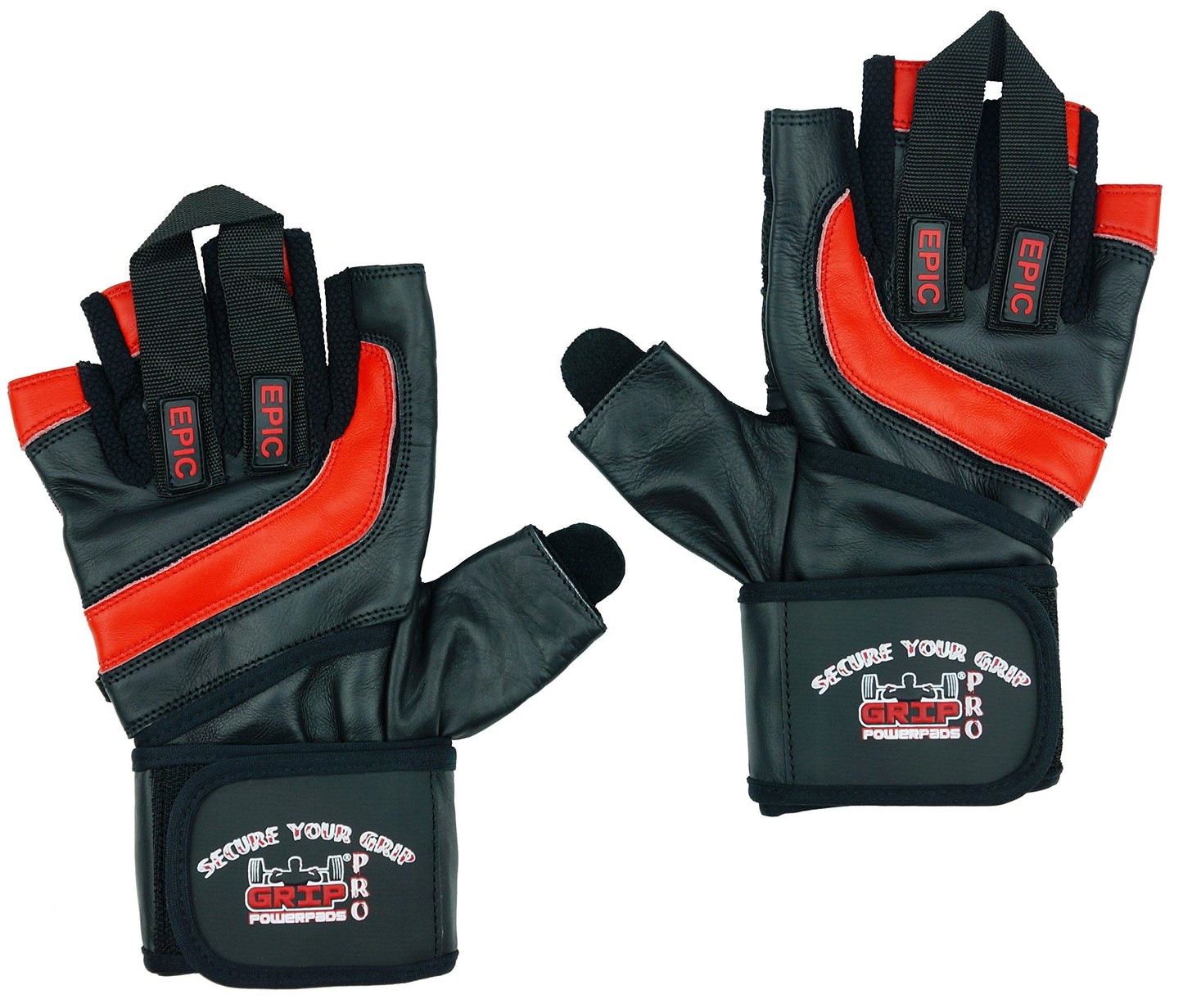 Epic Leather Gym Gloves with Built in 2" Wide Wrist Wraps Best Grip & Design for Weightlifting Power Lifting Bodybuilding & Strength Training Workout Exercises (RED, 2X-Large 9 5/8" - 10 1/2")