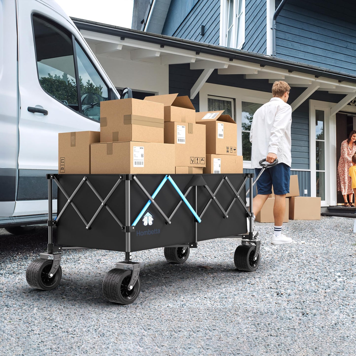 HOMBETTA 48" XL Collapsible Wagon Cart, 400L Heavy Duty Folding Wagon with All-Terrain Wheels, 560 lbs Capacity Utility Wagon for Camping, Garden, Sports, Beach and Shopping