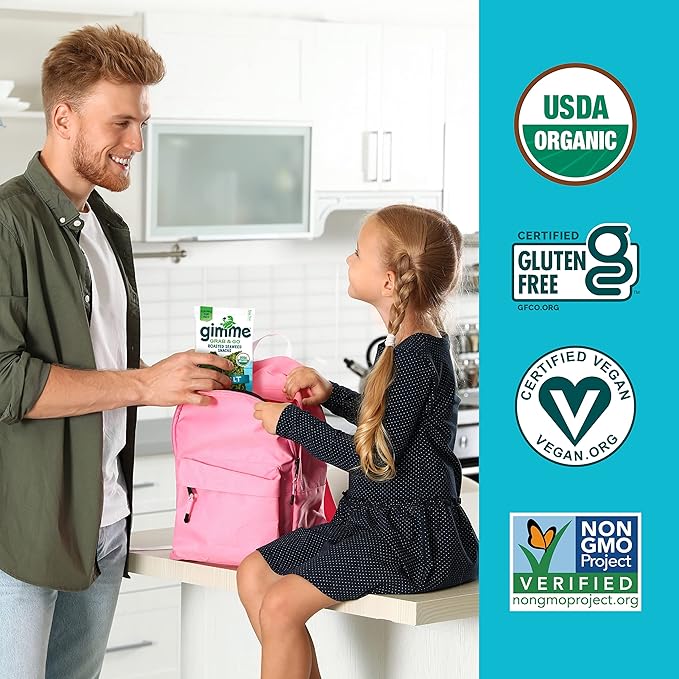 Gimme Seaweed Grab & Go - Sea Salt - 5 Count - Organic Roasted Seaweed Sheets - Keto Vegan Gluten Free - Great Source of Iodine & Omega 3’s - Healthy On-The-Go Snack for Kids Adults (Pack of 4)