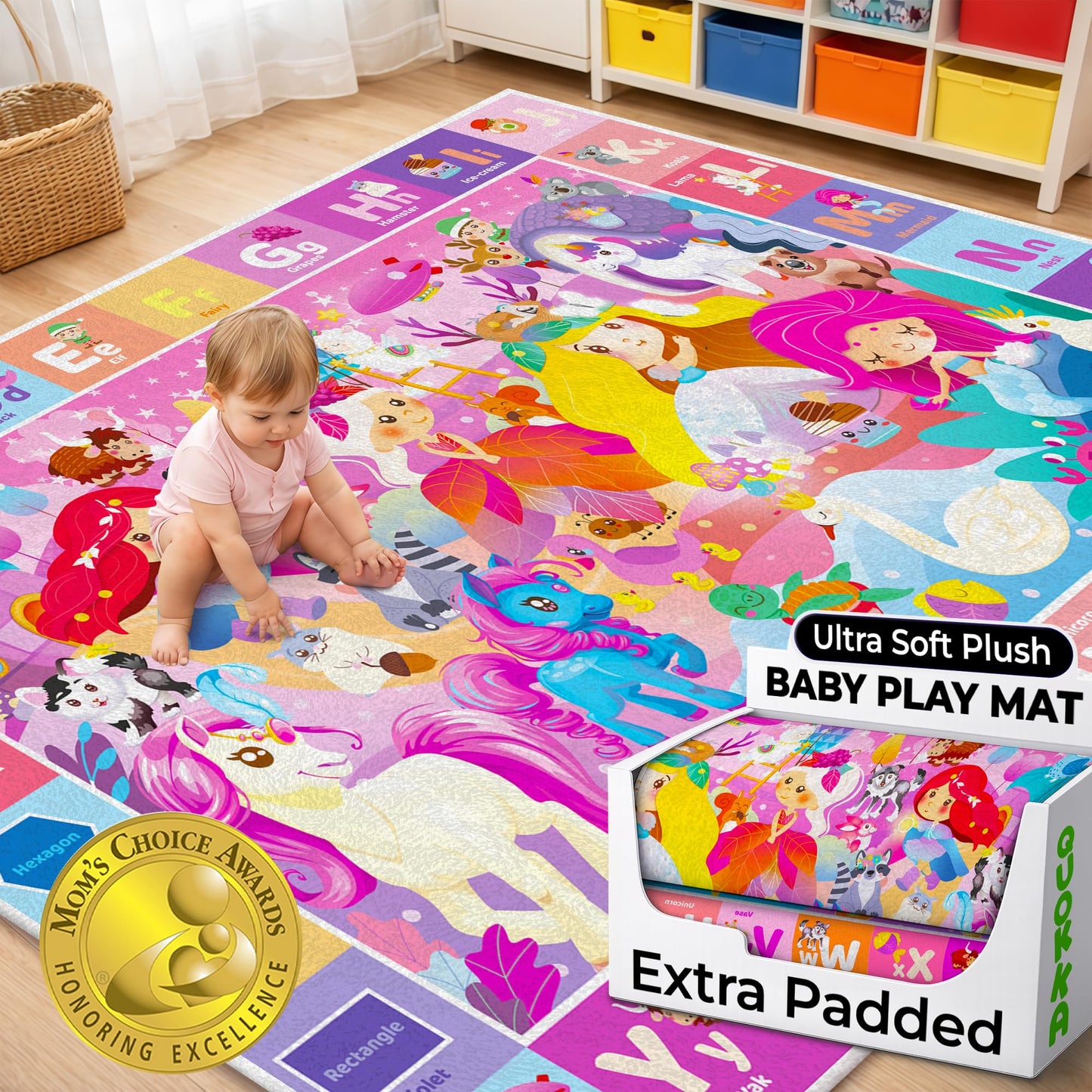 Quokka Baby Mat for Floor Play for Babies 6-12 Months – Super Soft Baby Floor Play Mat for Toddlers 1-3 – Princess Extra Thick Plush Rug for Nursery – Padded Foldable Activity Infant Playroom Carpet