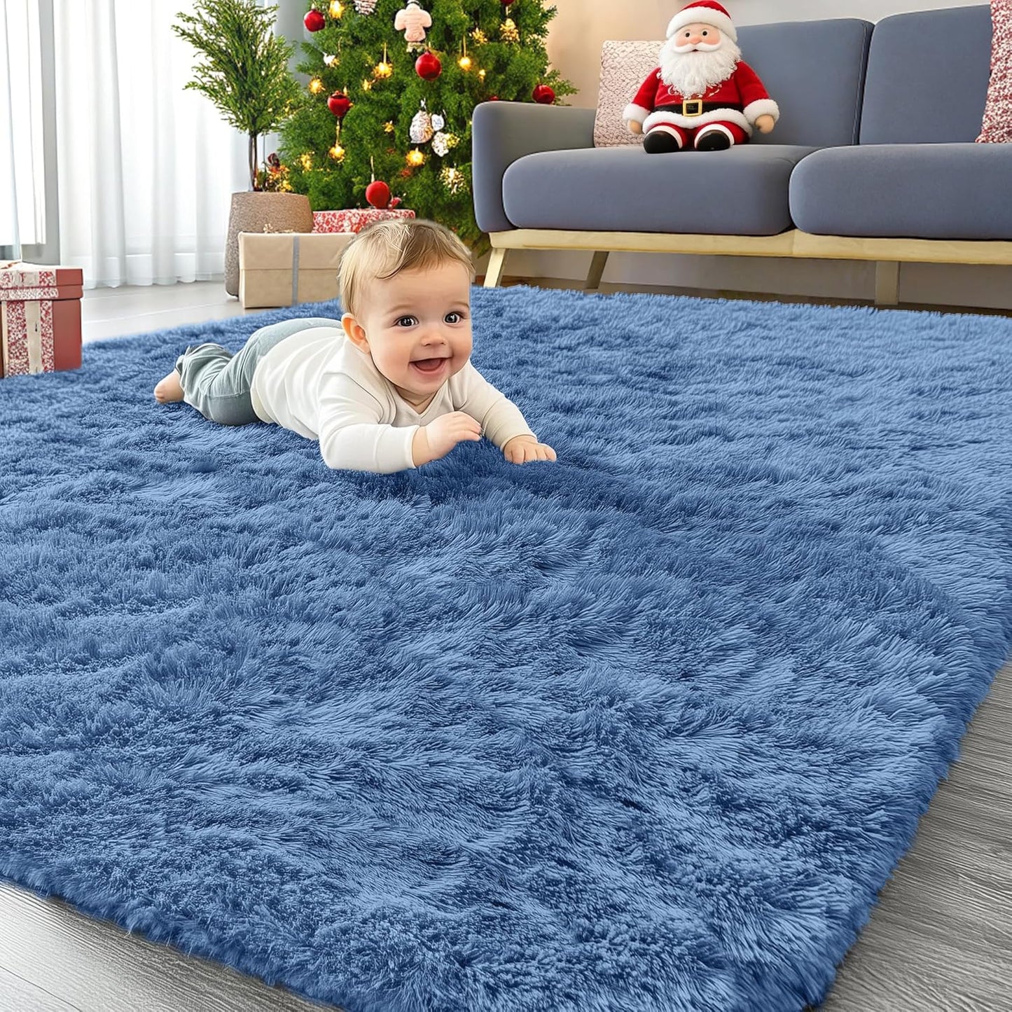 OLANLY Area Rugs - Soft Fluffy Shaggy Indoor Carpet for Living Room & Bedroom | 4x5.9 ft, Blue