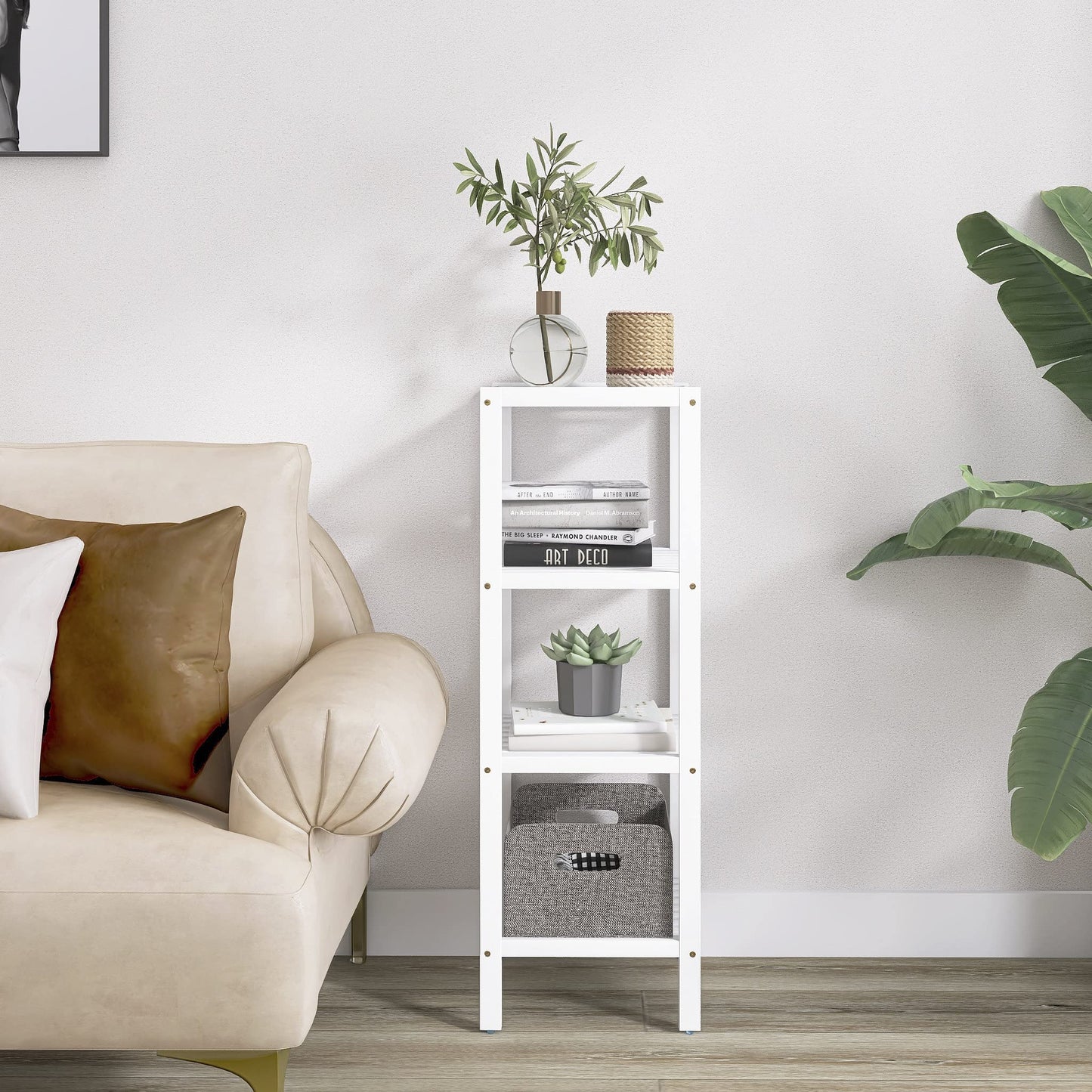 SMIBUY Bathroom Storage Shelf, 4-Tier & 5-Tier Bamboo Rack Organizer, Multifunctional Shelving Unit for Living Room Bedroom Kitchen (White)