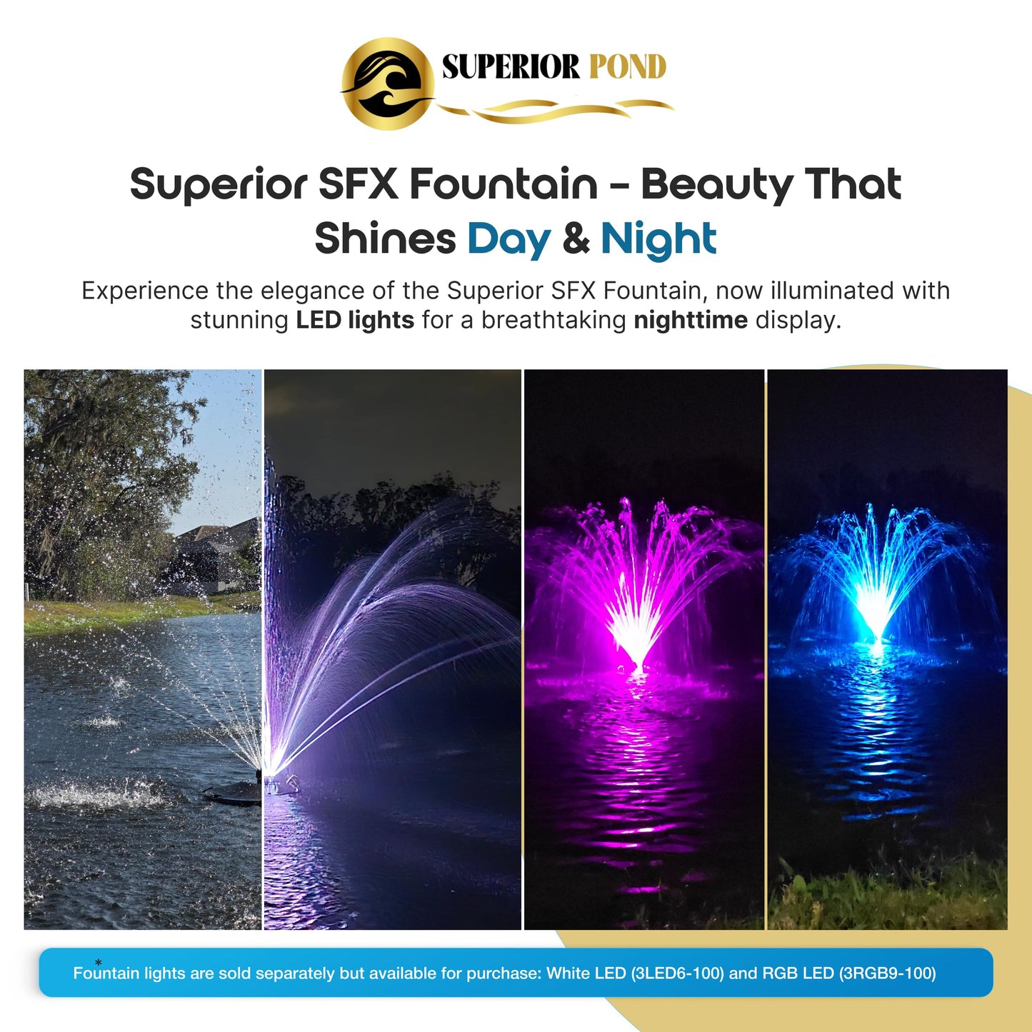 Superior Pond Superior Floating Fountain 1/3 HP 120V Single Phase with 100 Foot Power Cord