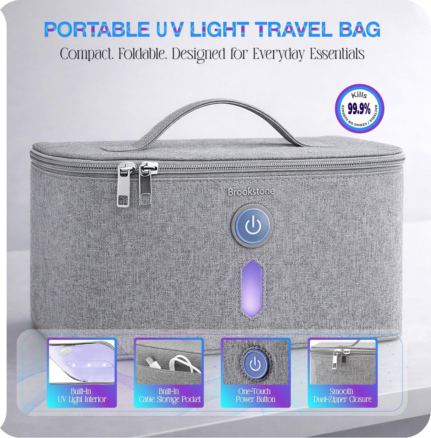 Brookstone UV Light Bag, Portable Sterilizing Bag for Everyday Items, Including Smart Phones, Masks and Small Gadgets