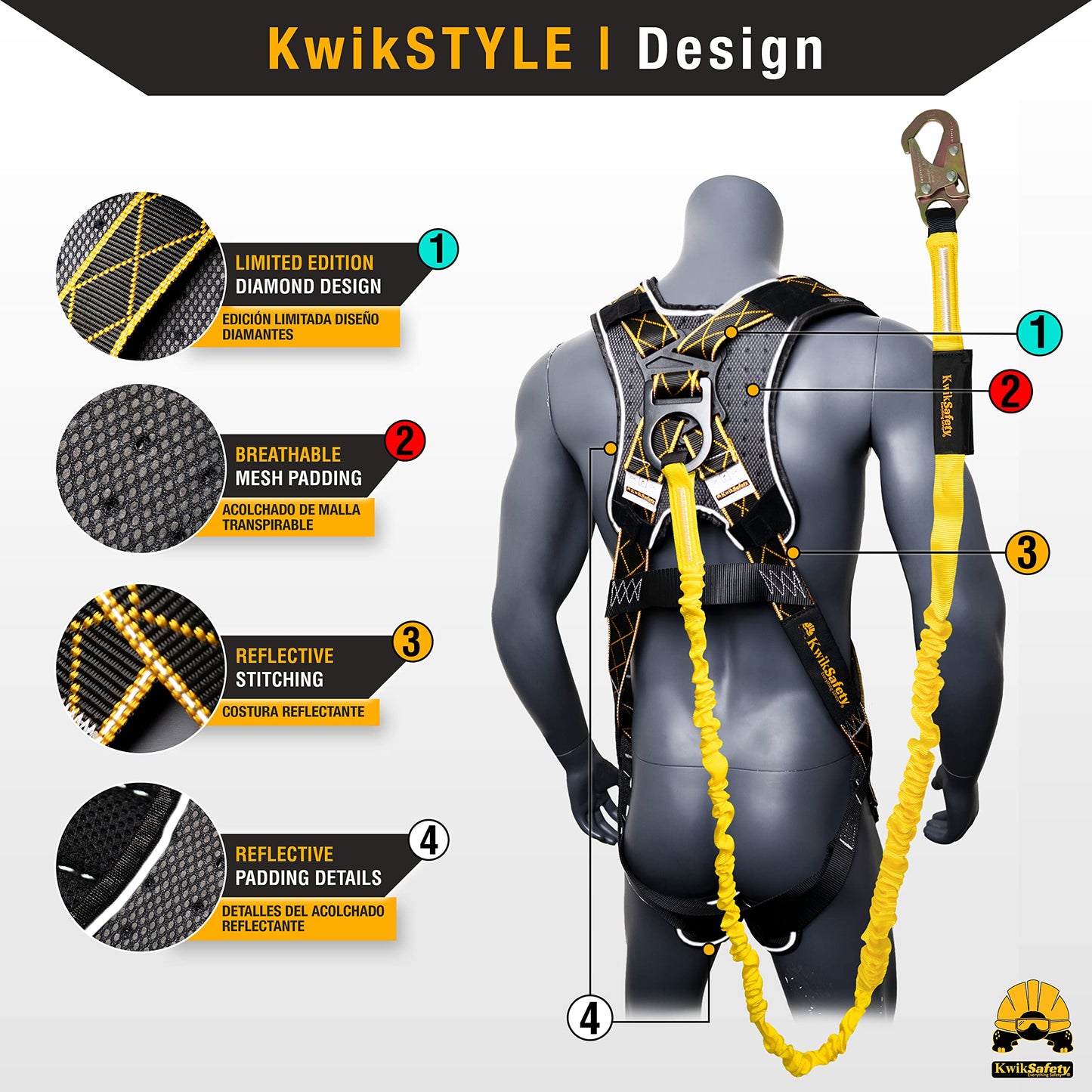 KwikSafety SCORPION DiamondBACK Safety Harness | Full Body Fall Protection Harness w/ 6ft Lanyard | Construction Roofing Gear | OSHA ANSI Compliant PPE