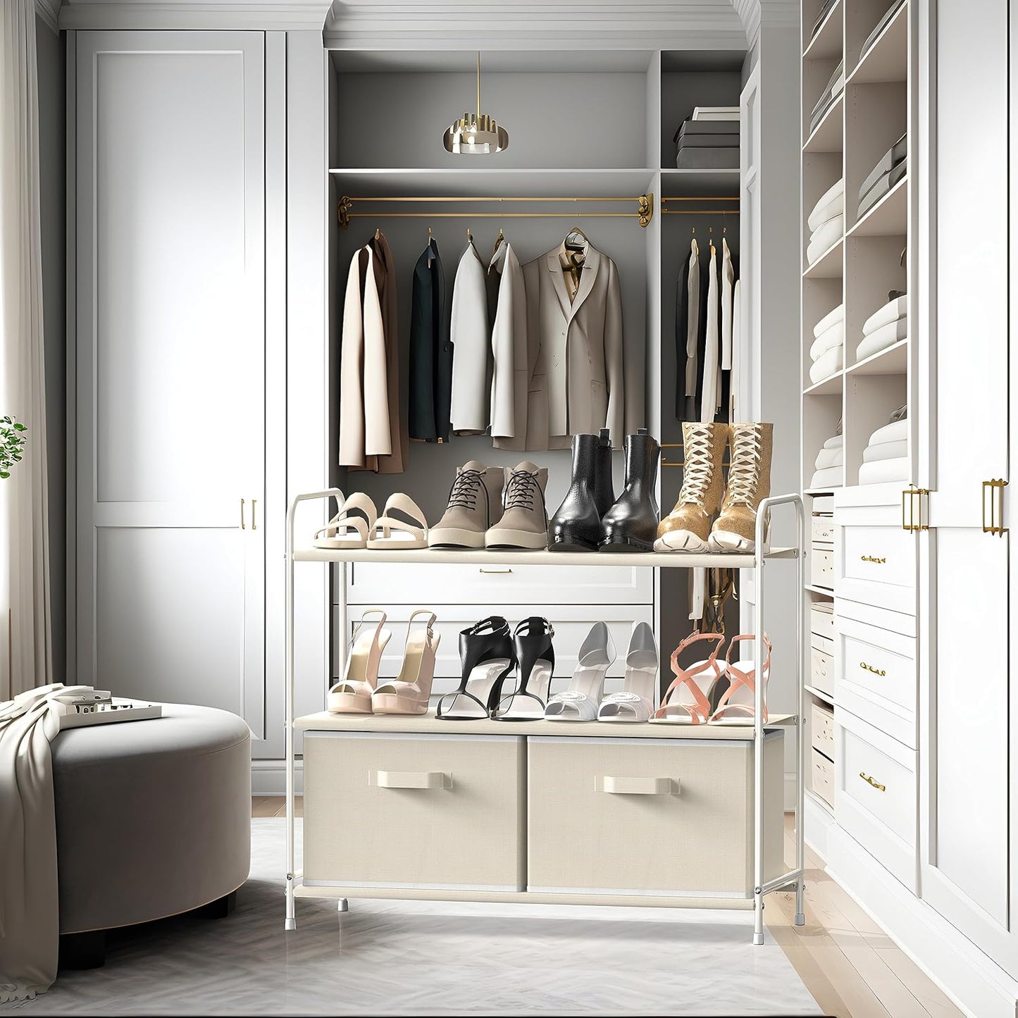 Simple Houseware 3-Tier Closet Storage Organizer - Beige with 2 Convenient Drawers