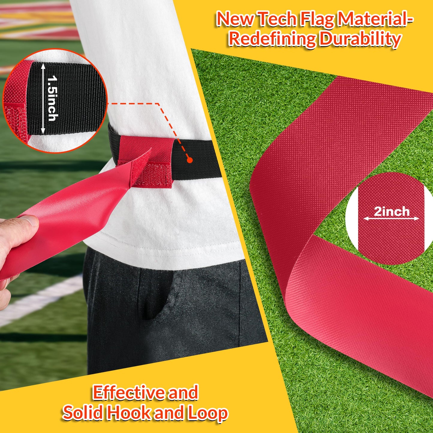 MIUONO Flag Football Belts, Flags for Flag Football Set 14 Player, Flag Football for Kids Adults and Youth Training Equipment (Red and Blue)