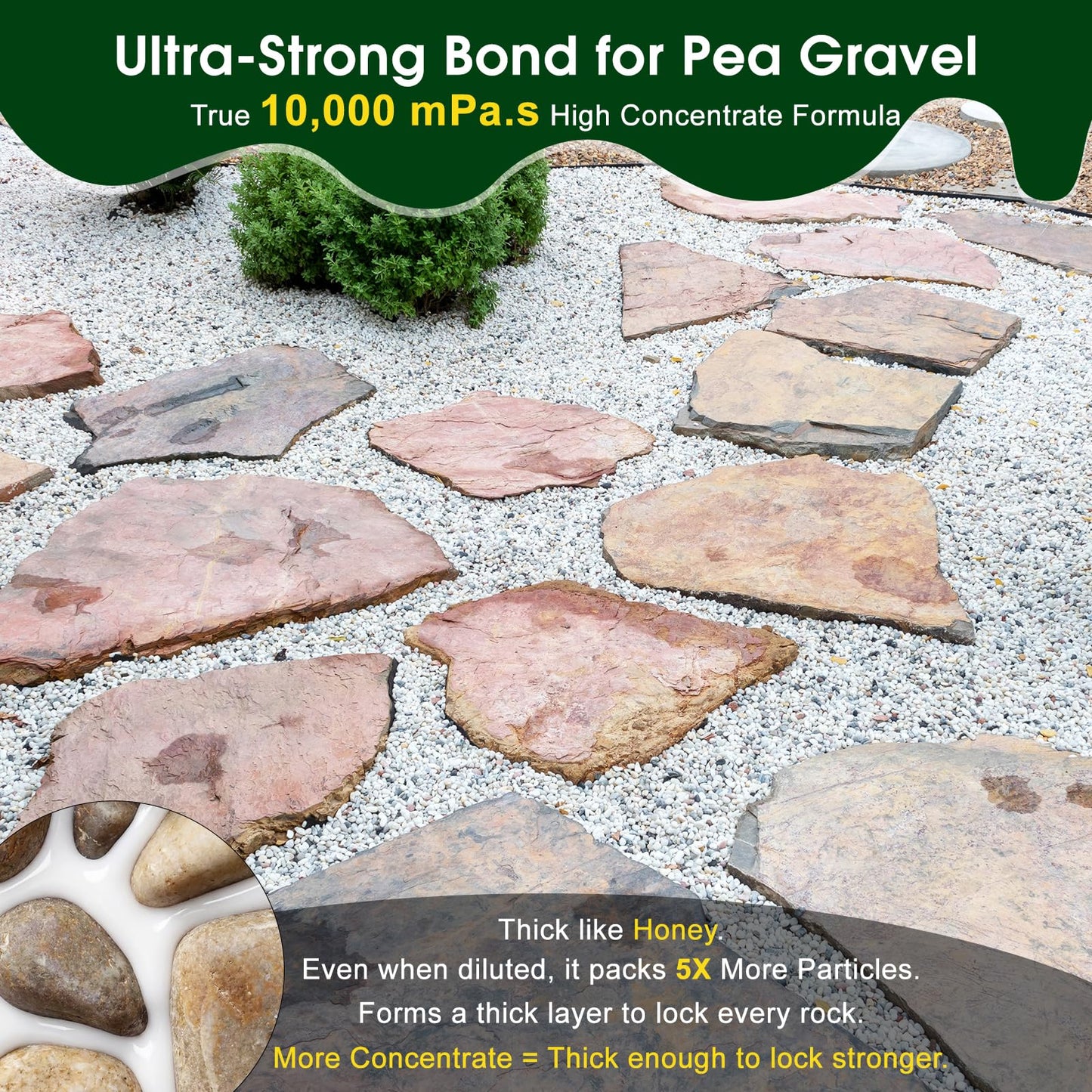 Teexpert 1 Gallon Rock Glue for Landscaping – Strong Pea Gravel Binder & Stone Adhesive for Walkways, Yards, Patios, and Decorative Driveway Edges