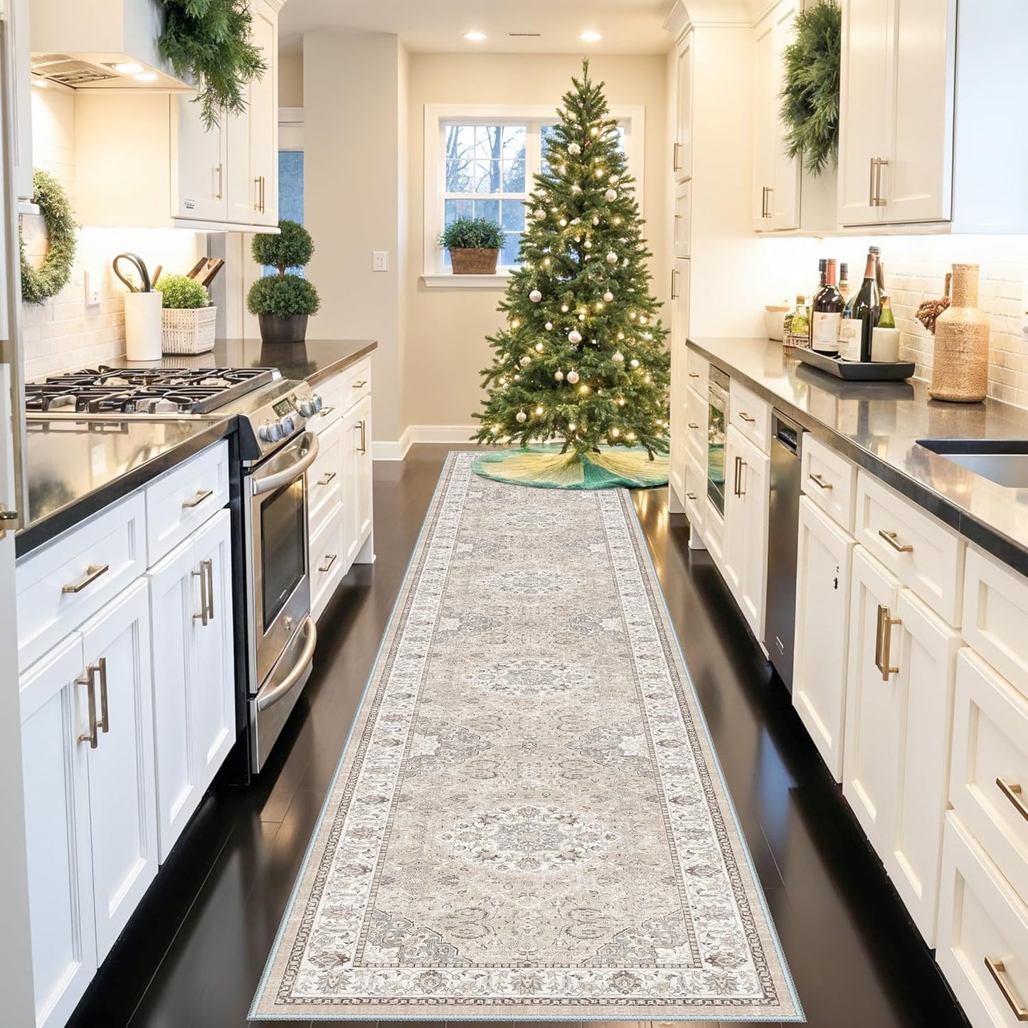 Skiennix Vintage Washable Runner Rug - Ultra Soft Non-Slip Design for Indoor Use | 3x18 Feet, Beige