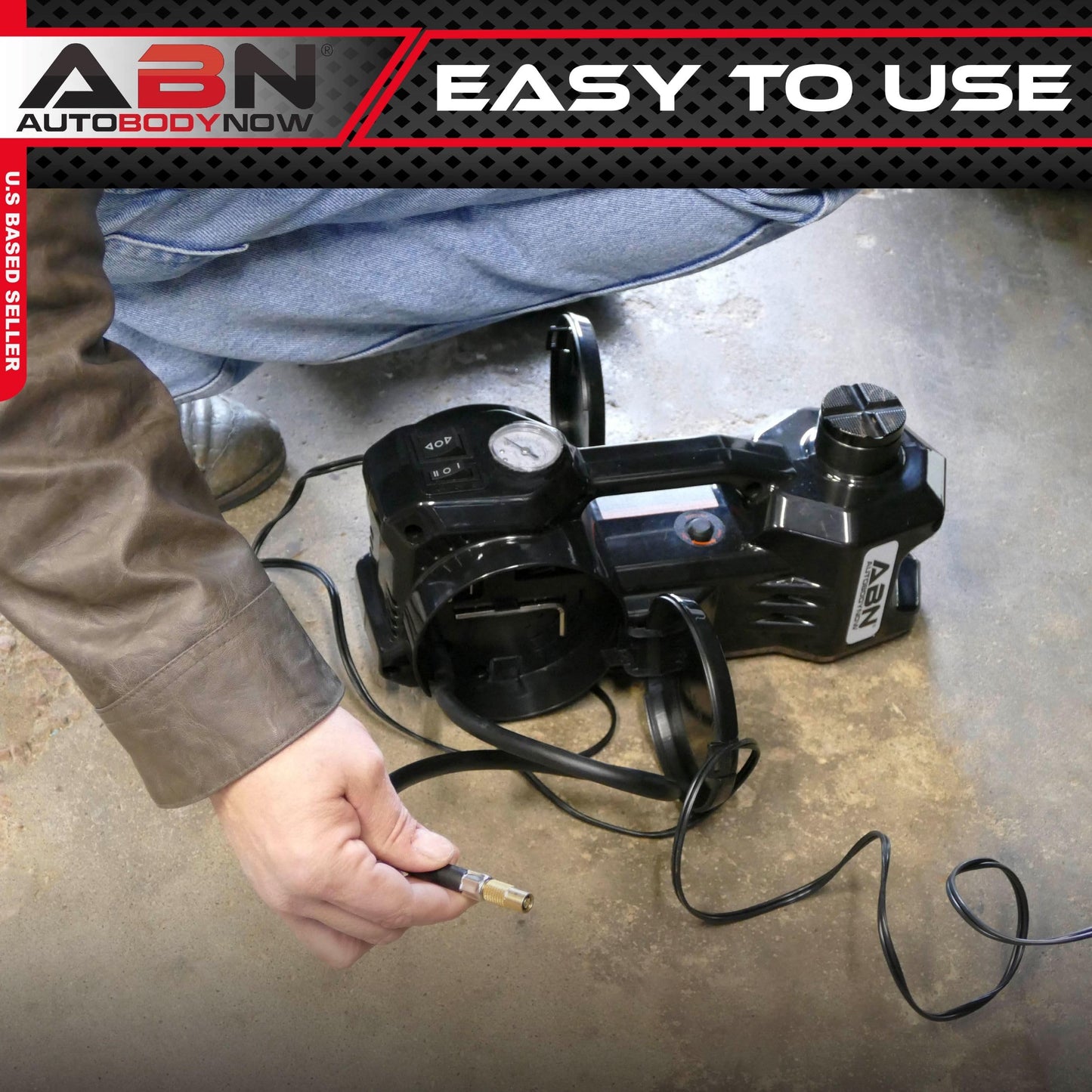 ABN 3-in-1 Electric 3-Ton Car Hydraulic Floor Jack, Tire Inflator Air Pressure Gauge, Impact Wrench Automotive Service