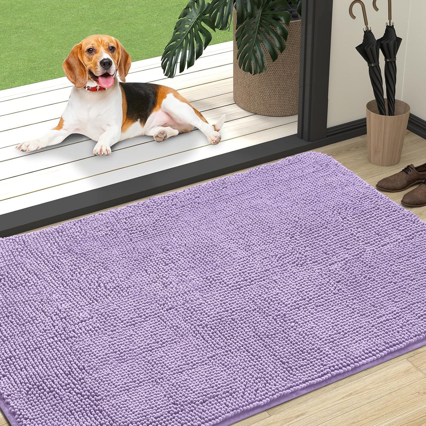 OLANLY Dog Door Mat - Absorbent Non-Slip Mud Mat for Indoor Use | Quick Dry Chenille, 47x32, Lavender