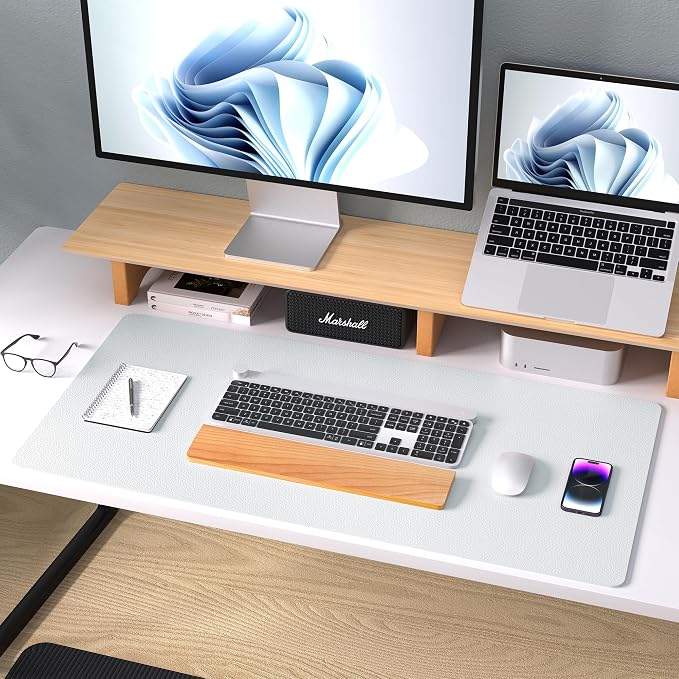 Aothia Leather Desk Pad Protector, Office Mat, Large Mouse Pad, Non-Slip PU Leather Blotter, Laptop Desk Pad, Waterproof Writing Pad for Office and Home (Barely Grey, 31.5" x 15.7")