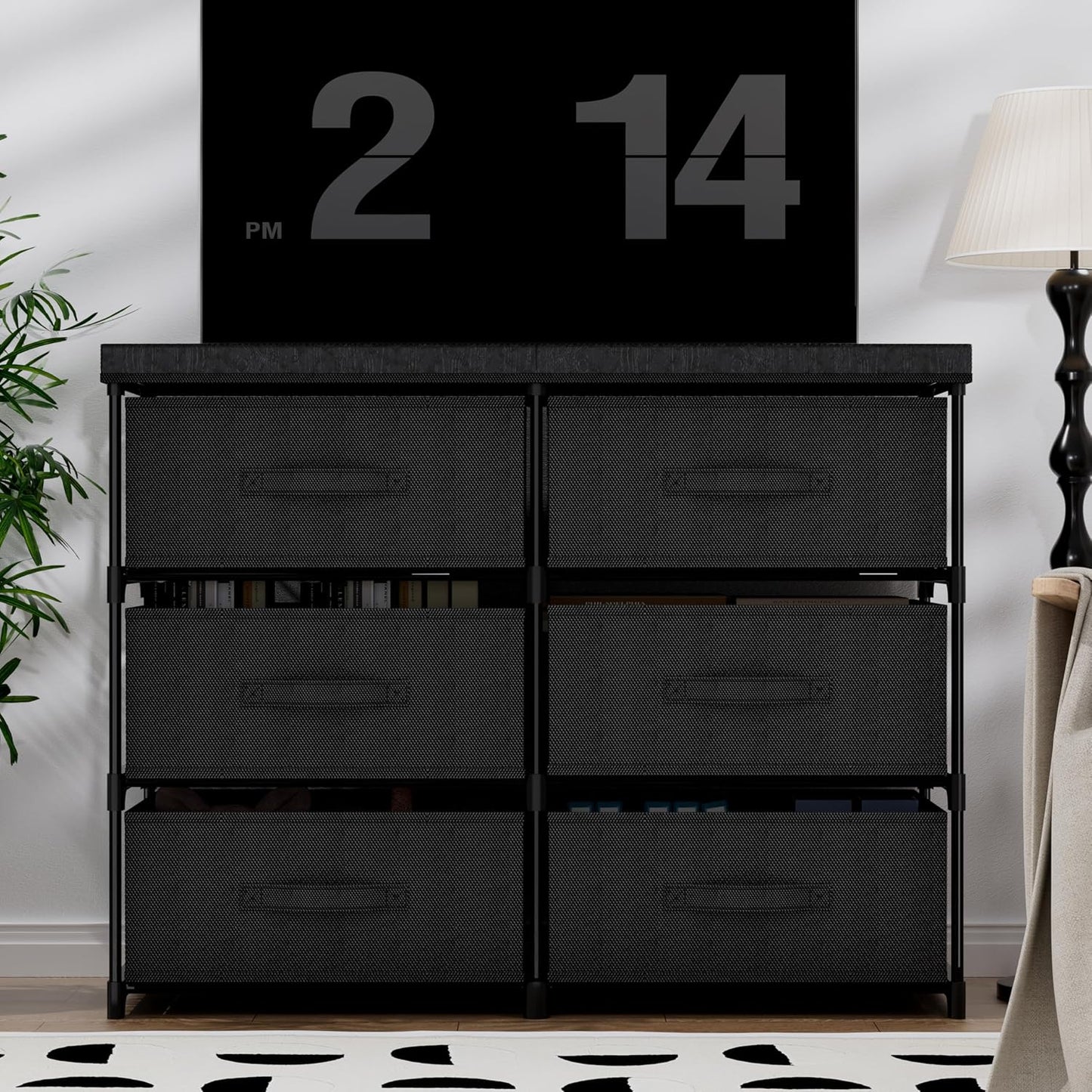 PPN Dresser - 6 Fabric Drawer Storage Cabinet for Living Room & Bedroom - Sturdy Metal Frame, Black
