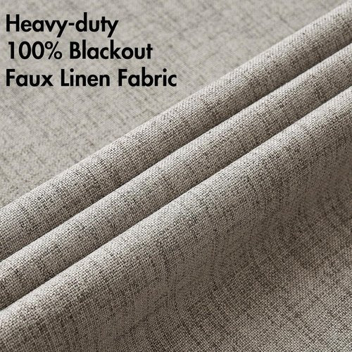 MIULEE Blackout Linen Curtains - 100% Thermal Insulated Room Darkening Draperies | Greige, 52x96 Inch (2 Panels)