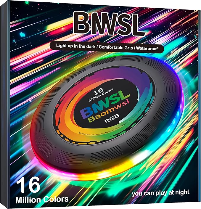 Light-Up Flying Disc - 16 Million Colors RGB or 50 LEDs, Ultra Bright, 12 Light Modes, Rechargeable, IP65 Waterproof, Durable, Camping Essentials for Teens/Kids/Adults/Boys/Girls