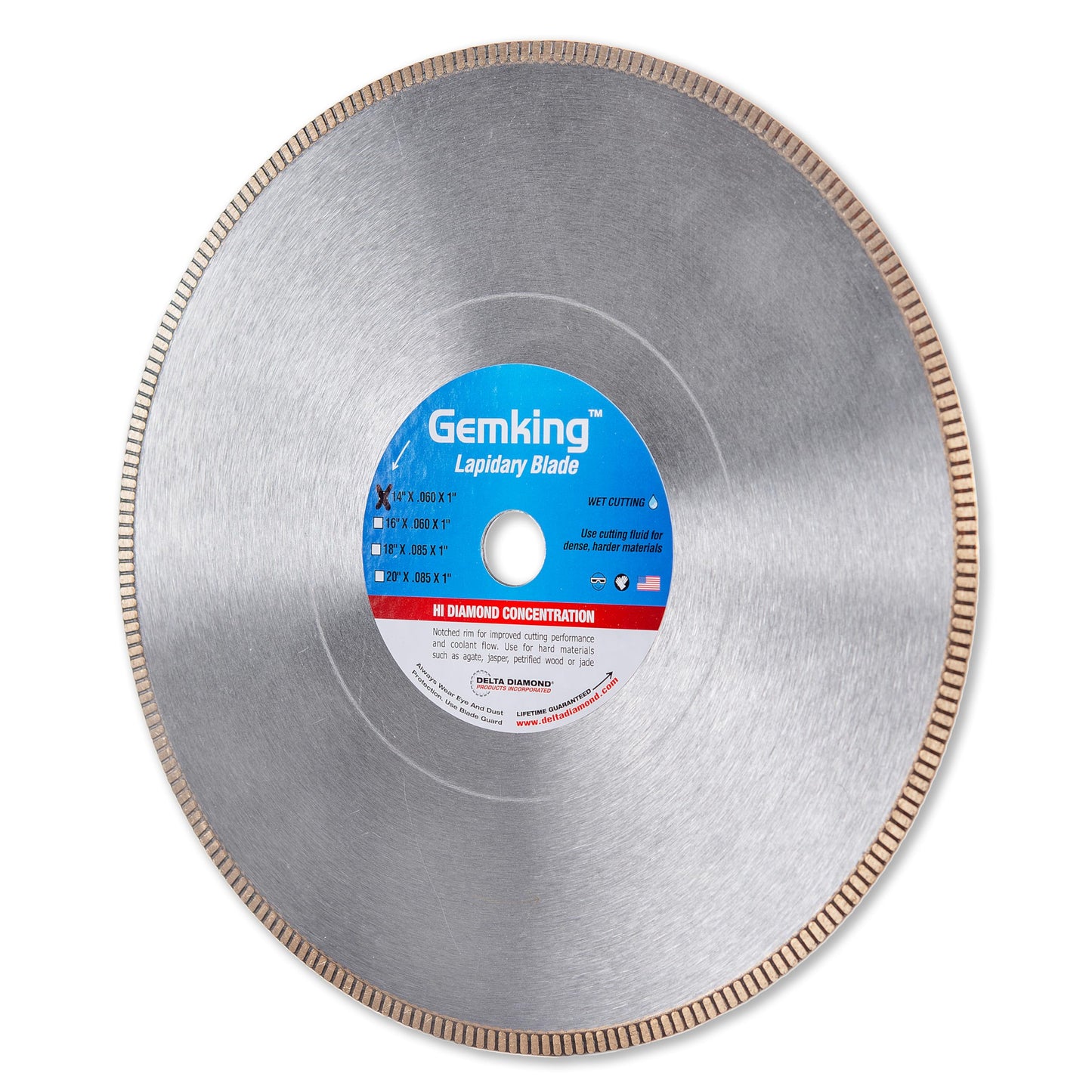 Gemking Lapidary Saw Diamond Blade, 14-inch, Ultra-Thin Notched Rim for Gemstones, Agate, Geodes (14" X .060 X 1 Arbor)