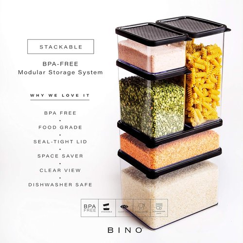 BINO Airtight Food Storage Containers - 3.6 Qt Black Kitchen Organizers for Pantry & Food Preservation