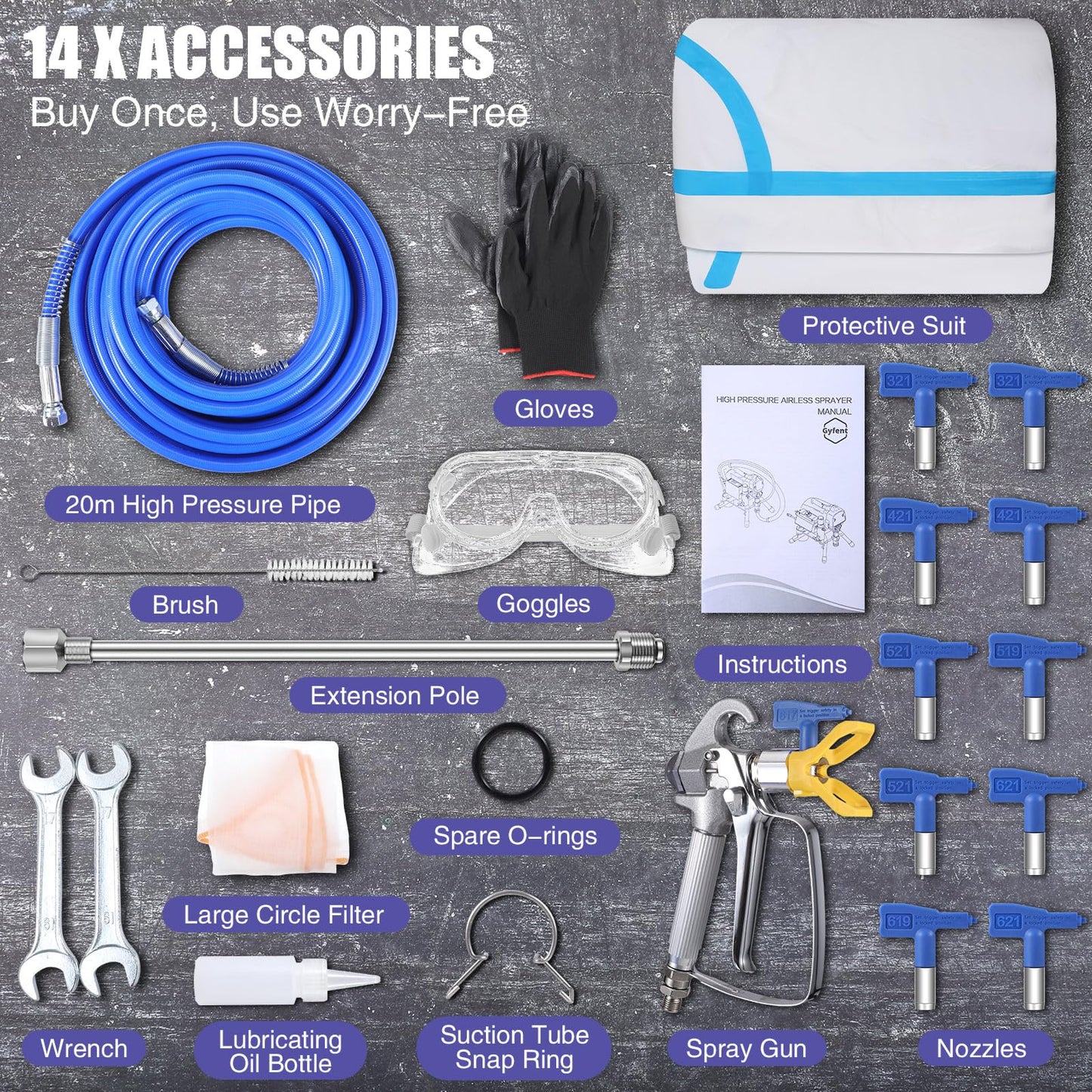 Gyfent 490 Airless Paint Sprayer, 0.60GPM Paint Sprayer for Home Interior 3300psi 1300W High Efficiency Airless Sprayer with Low Overspray for House Painting Townhouse