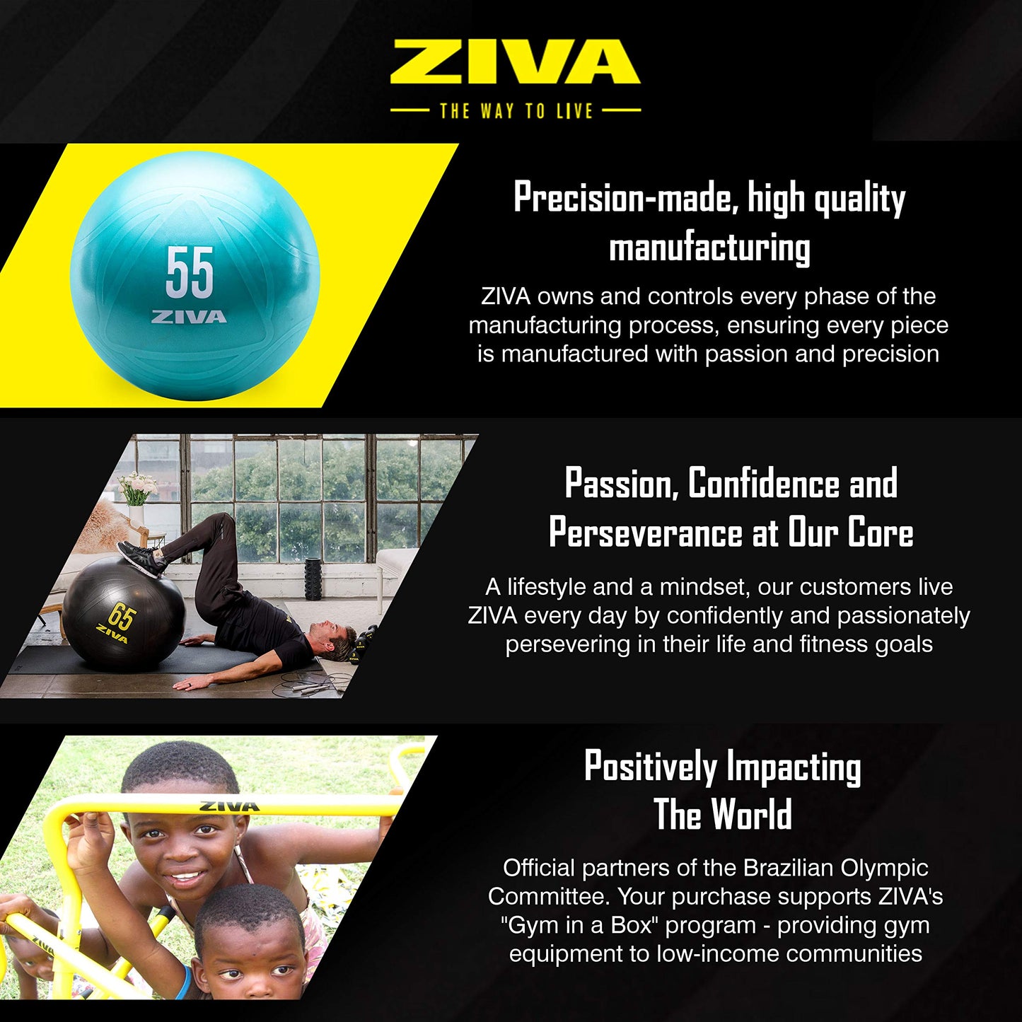 ZIVA Anti Burst Core Fitness Exercise Ball - Professional Grade Slip Resistant Yoga Ball for Stability Balance - Multiple Sizes, 55-75cm, 55 cm - Turquoise
