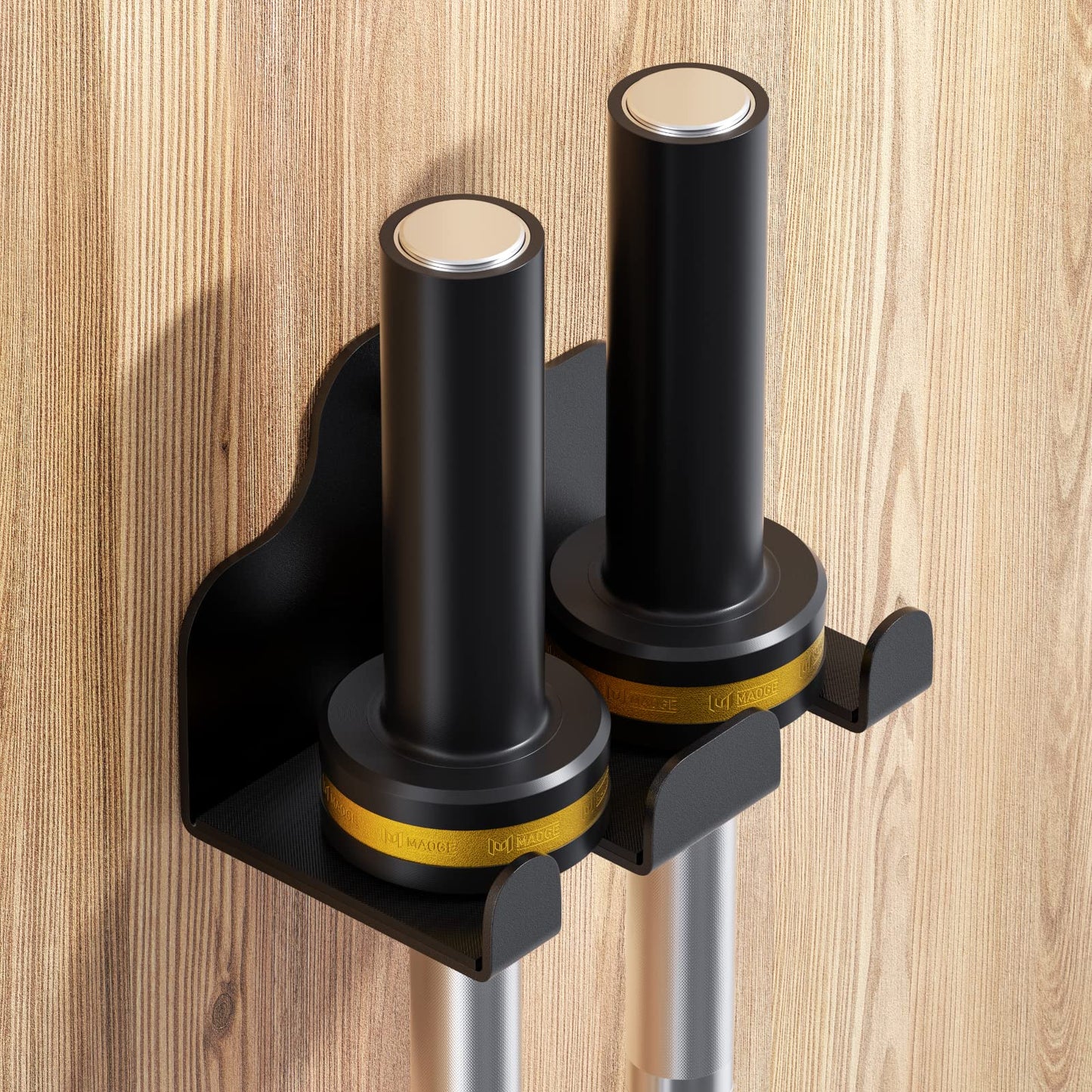 JNIHEEP Barbell Holder,Garage Gym Bar Wall Rack with 2 Bar Holders for Hanging Olympic Barbells, Curl Bars, Chains,Resistance Band,and ect,Holds Under 33mm Bar Size(Black)