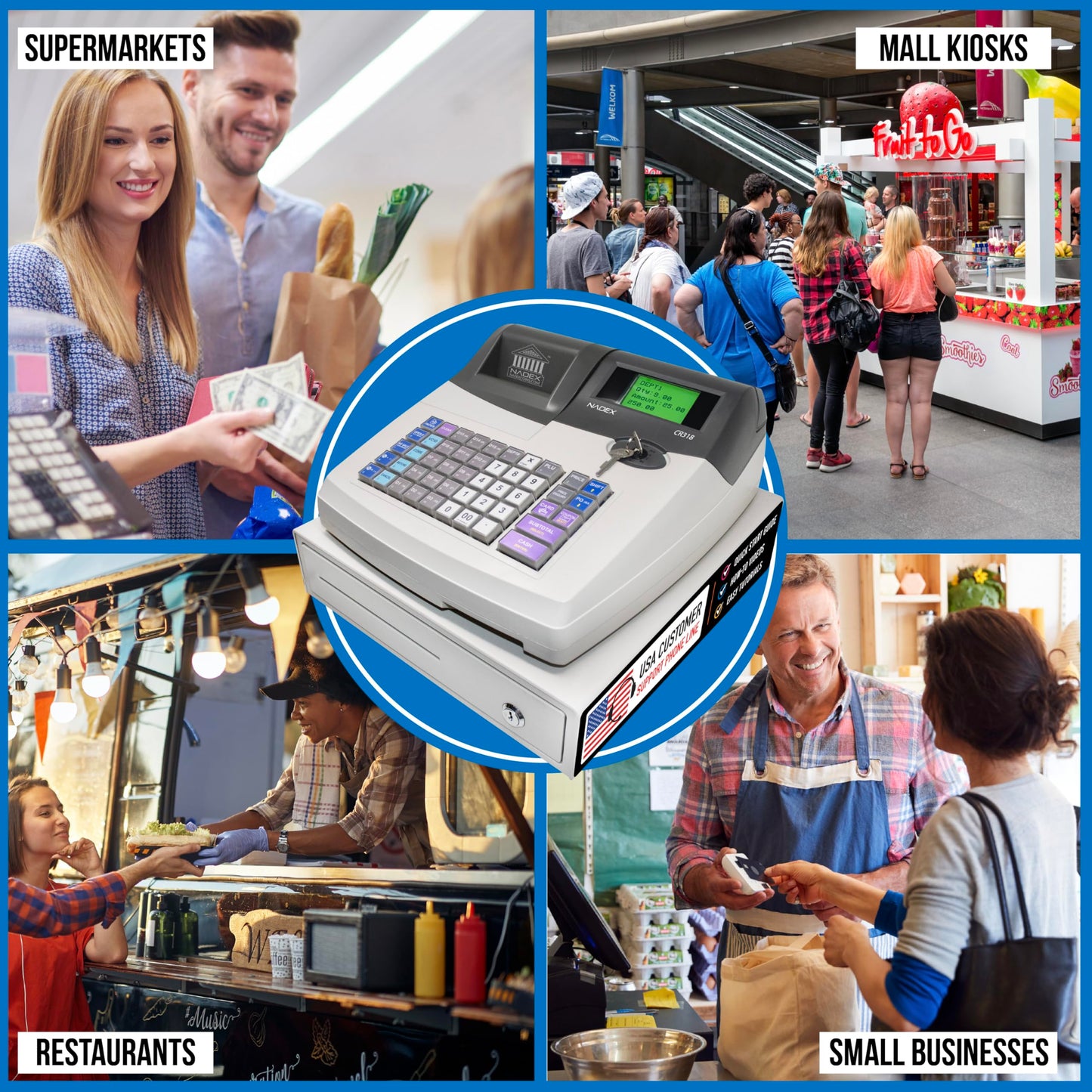 Nadex CR318 POS Cash Register, Thermal Printer, Steel Drawer, Multi-Clerk Support, White