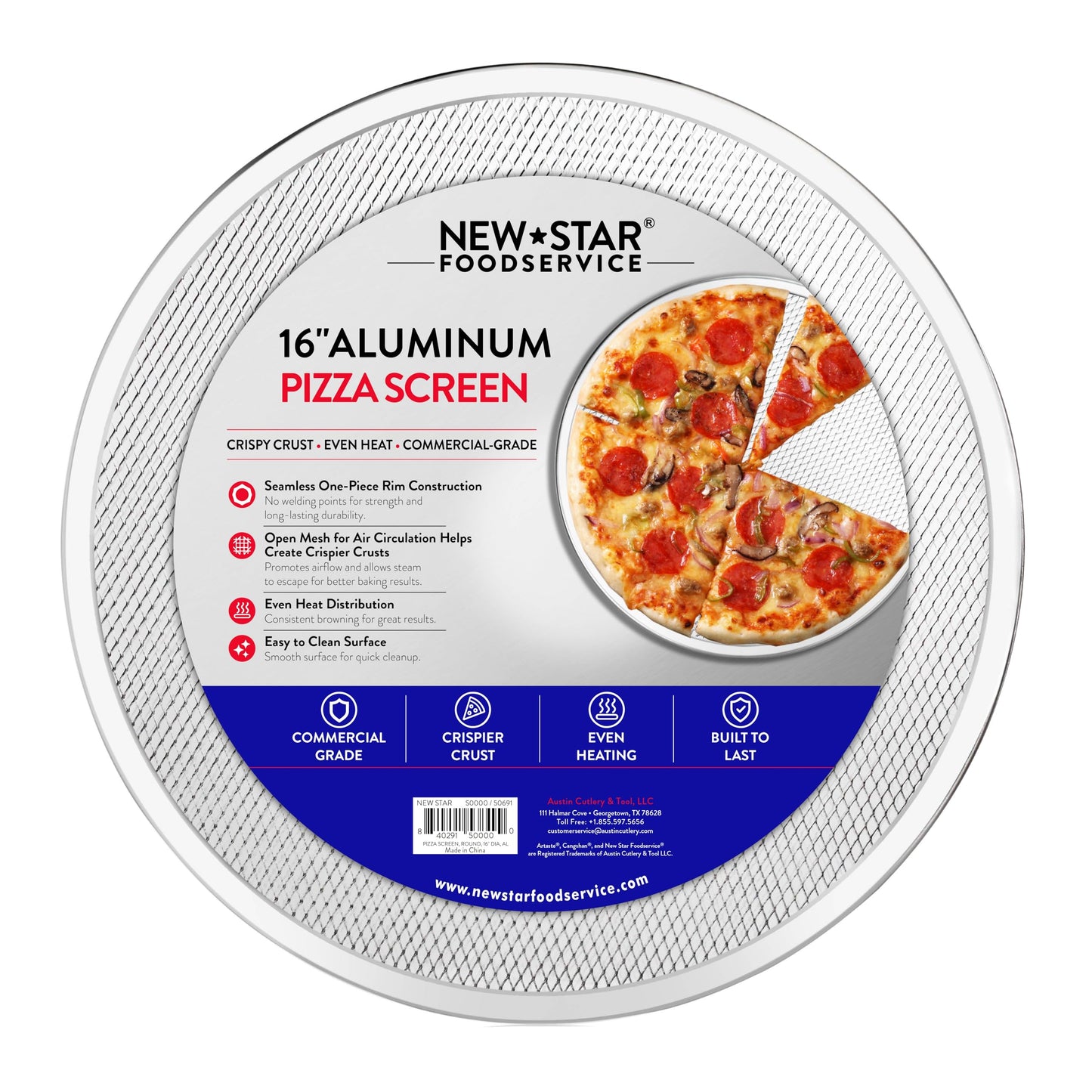 New Star Foodservice Restaurant-Grade Seamless Aluminum Pizza Baking Screen, 16 Inch