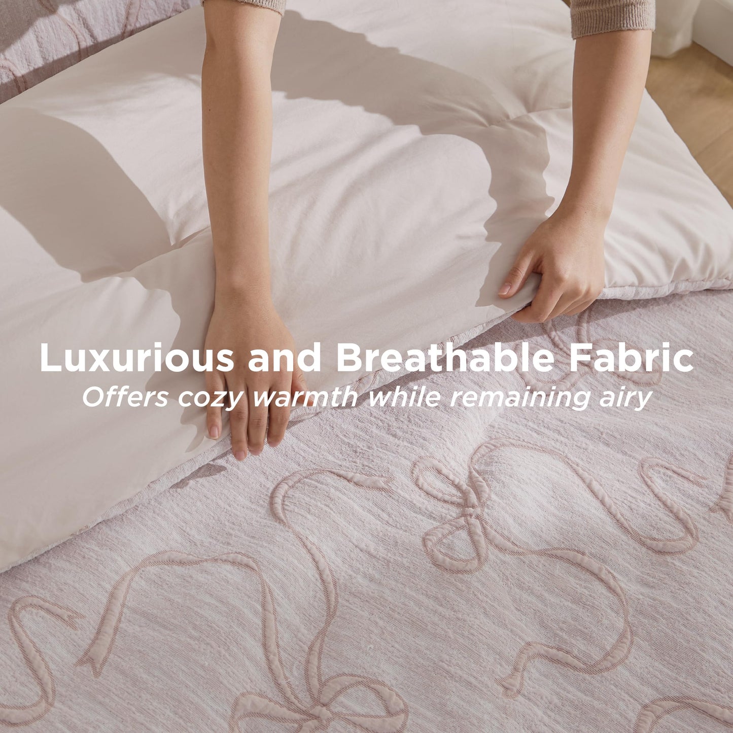 Bedsure Pink Comforter Set Queen, GentleSoft™ 3 Pieces Breathable Bow Comforter Set Women Girls with 2 Pillow Shams, Cute Queen Bedding Sets Pink Room Decor Aesthetic Bedroom Decor, 90x90 Inches