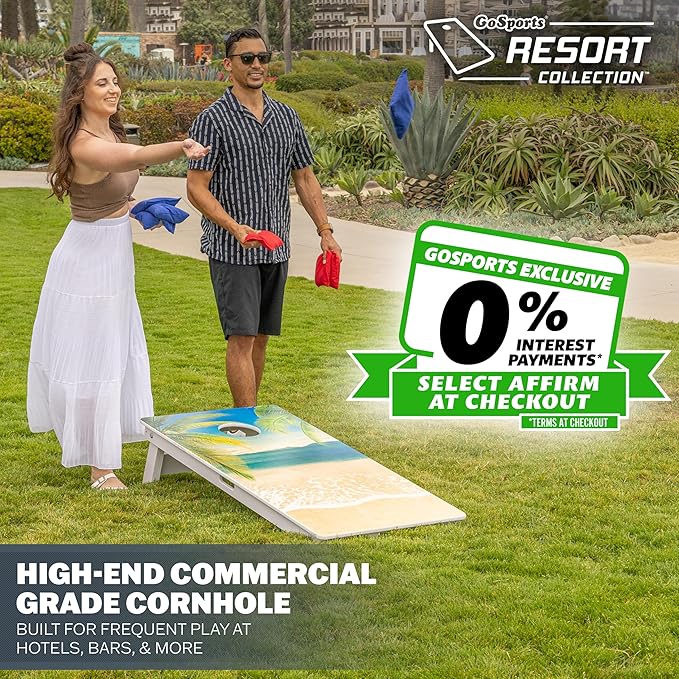 GoSports 4 x 2 ft Resort Collection All Weather Cornhole Boards - Choose Rustic, Beach, White DIY, Blue Stripe, Palms - Regulation Size Set