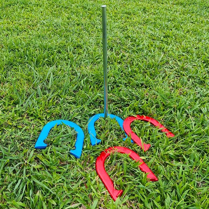 Horseshoes Outside Game Set-Portable Outdoor Horseshoe Set Includes 4 Professional Solid Steel Horseshoes with Solid Steel Stakes & Carrying Bag, Perfect for Backyard and Beach