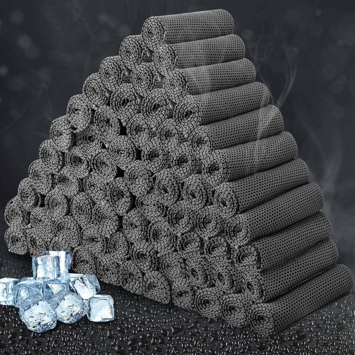 Honoson 60 Pcs Cooling Towel Bulk - 28" x 16" Neck & Face Cool Chilly Towels Microfiber Breathable Sport Sweat Rag for Gym, Yoga, Travel, Camping, Running, Outdoor(Dark Gray)