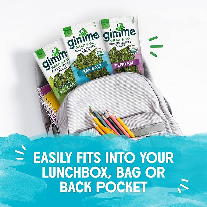Gimme Seaweed Grab & Go - Sea Salt - 5 Count - Organic Roasted Seaweed Sheets - Keto Vegan Gluten Free - Great Source of Iodine & Omega 3’s - Healthy On-The-Go Snack for Kids Adults (Pack of 4)