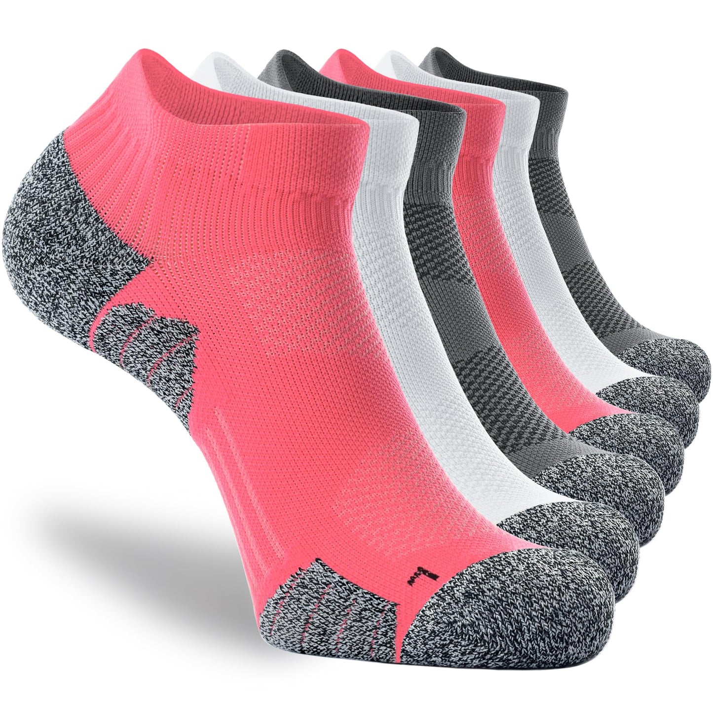 CWVLC Unisex Cushioned Compression Athletic Ankle Socks Multipack, 6-pairs Charcoal Watermelon White, S (5-7 W US/ 3.5-5.5 M US)