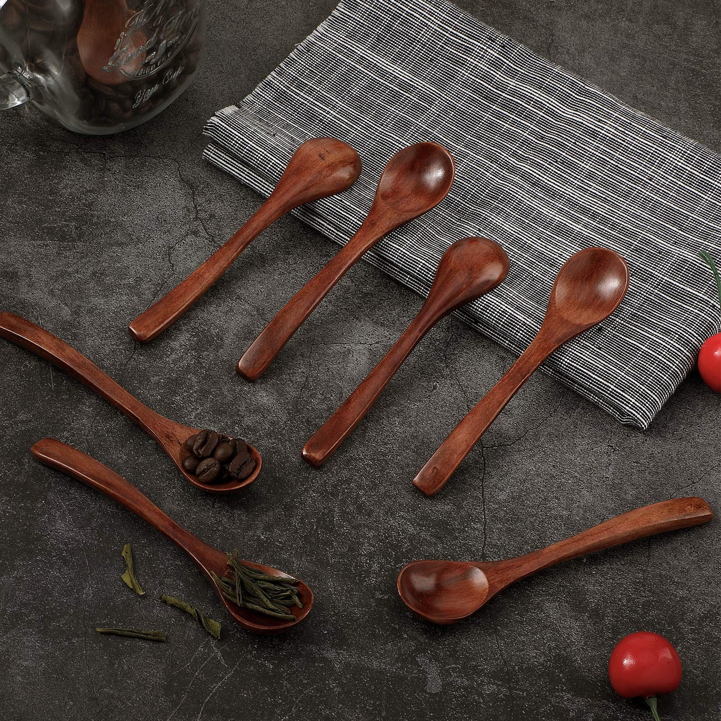 Patelai 12 Pcs 5 Inch Small Wooden Spoons for Honey Mini Little Wood Tea Spoons for Tasting Eating Serving for Cooking, Desserts, Coffee, Jars(Brown)