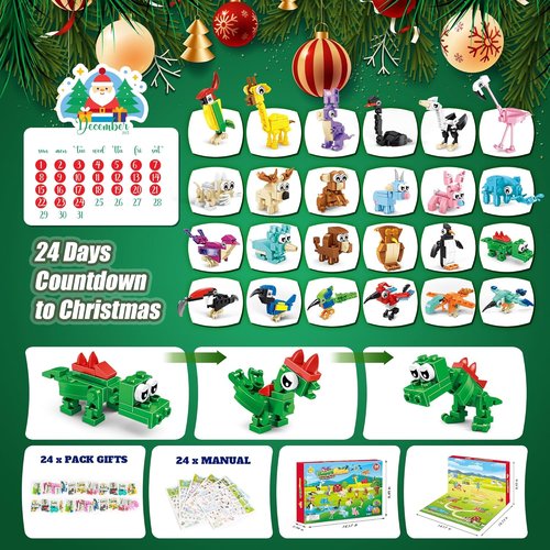 Animal Advent Calendar 2025 by [Brand Name] - 24 Creative Building Sets with 72 Figures | Perfect Christmas Gift for Kids 6+
