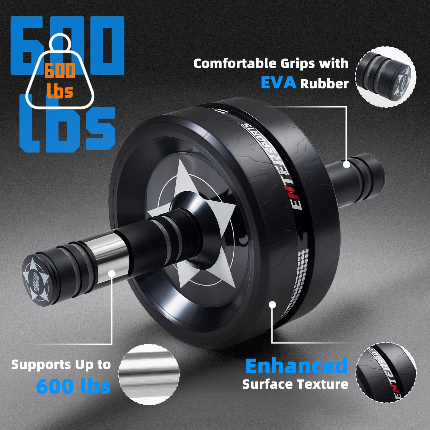 EnterSports Ab Roller Wheel for Abs Workout - Abdominal Exercise Equipment with 2 Knee Pads for Home Gym, Core Strength Training, Fitness Equipment for Men & Women (Silver Grey)