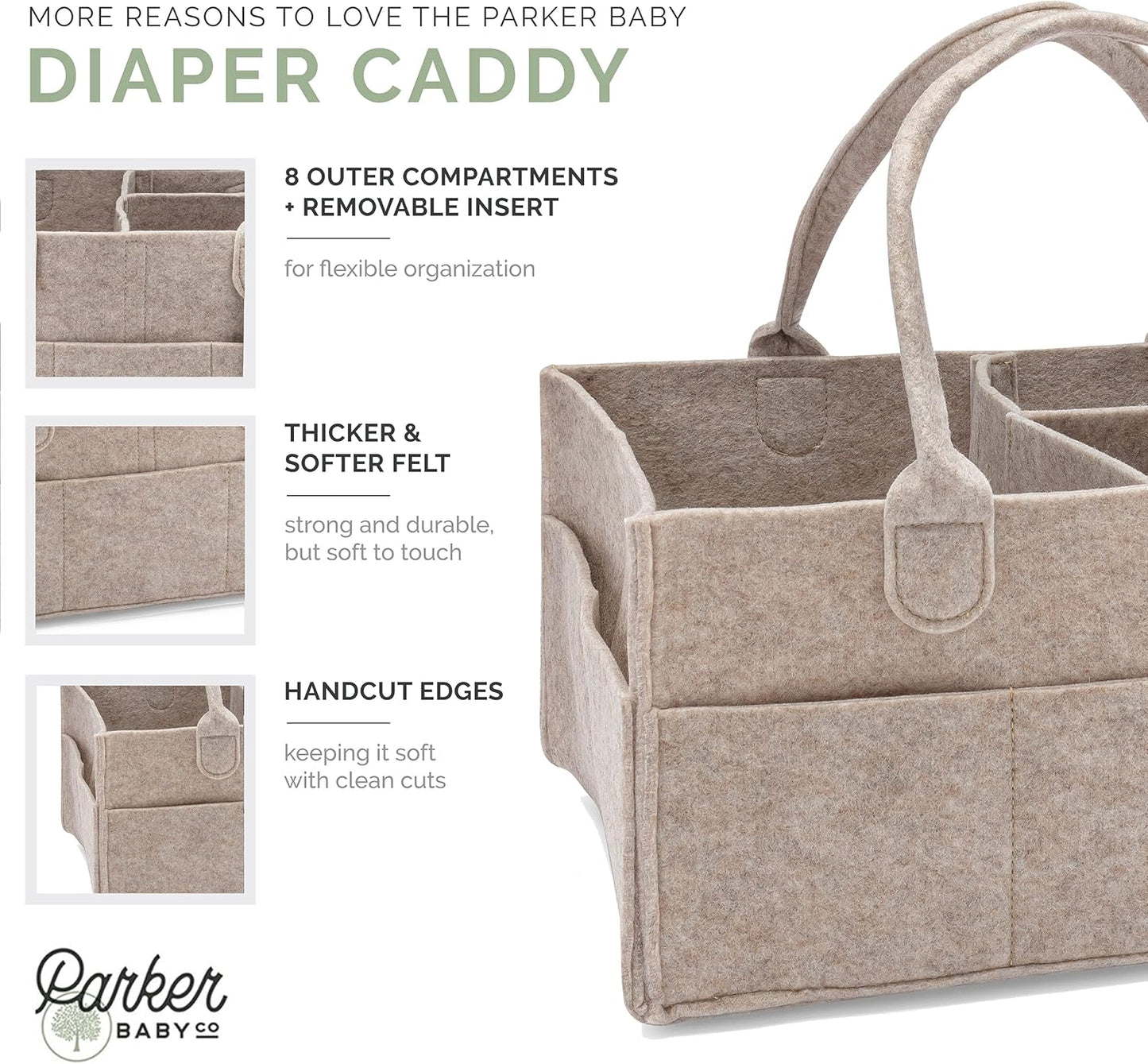 Parker Baby Co. Diaper Caddy Gift Set - Large & Regular Nursery Storage Bins | Car Organizer - Oatmeal