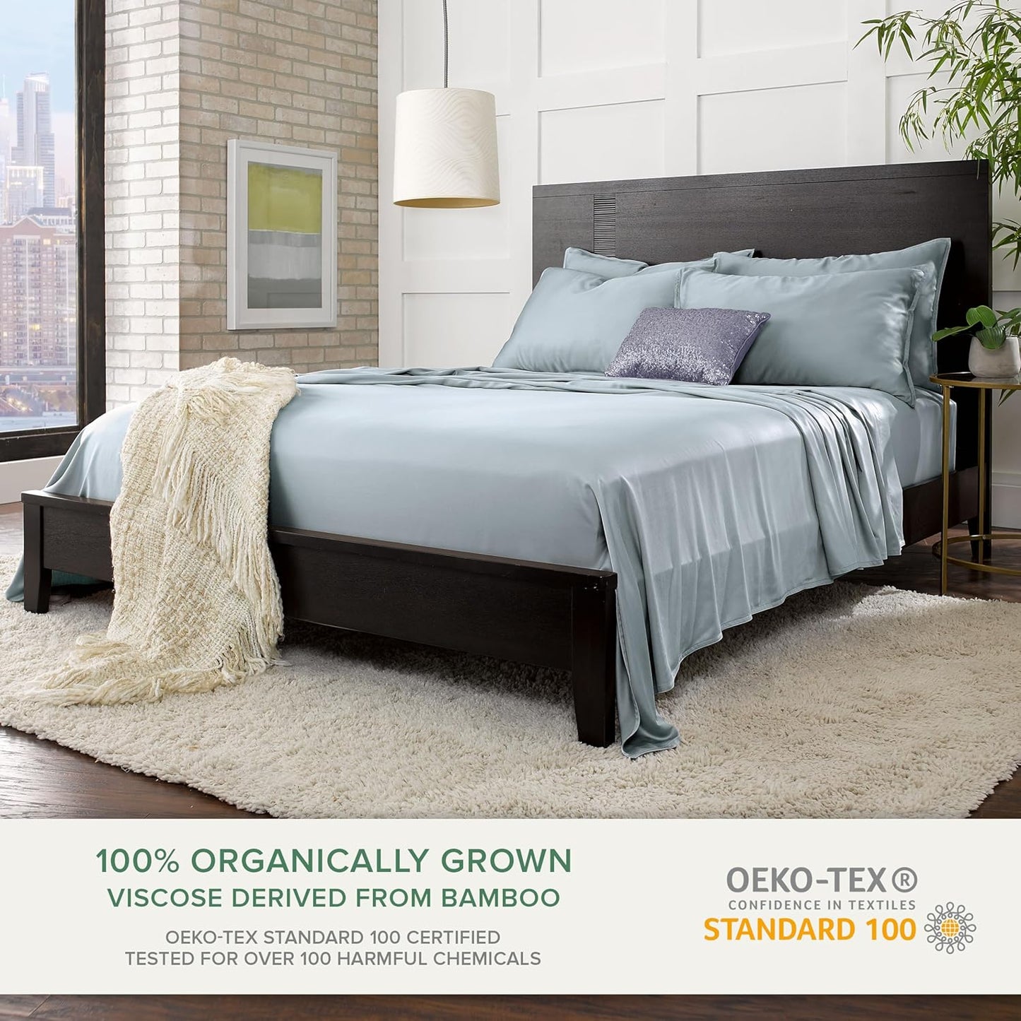 Pure Bamboo Queen Sheets - Luxuriously Soft 100% Organic Viscose Bed Sheet Set | Cooling & Durable (Queen, Sterling Blue)