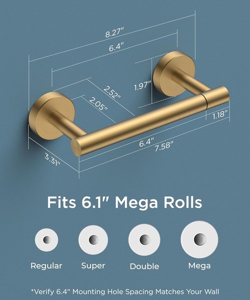 FORIOUS Toilet Paper Holder - Rustproof Double Post Pivoting Design for Bathroom | Brushed Gold & Matte Black